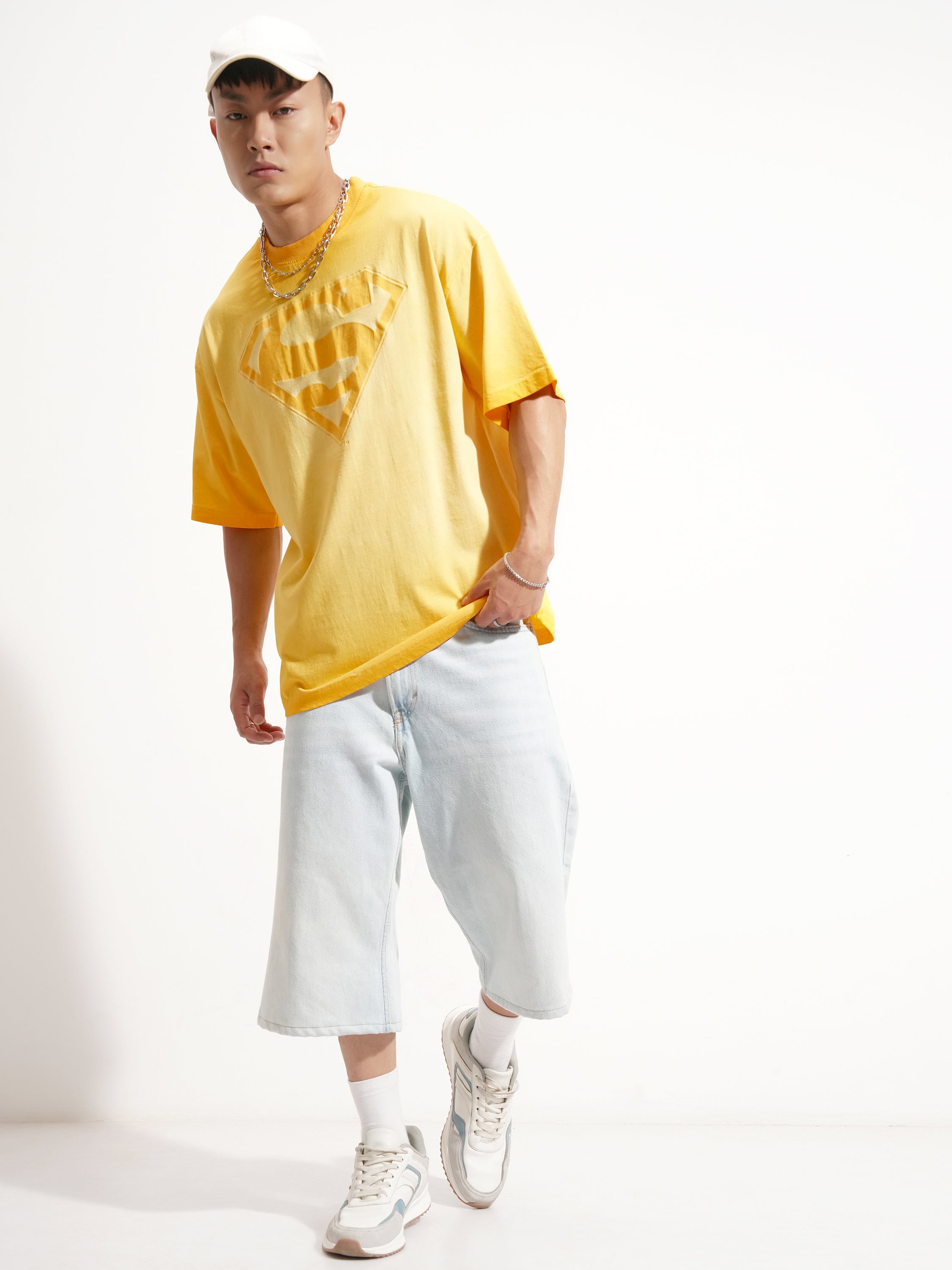 DC By Highlander Men Orange Superman Printed Round Neck Oversized Fit T-Shirt - Orange - Image 2