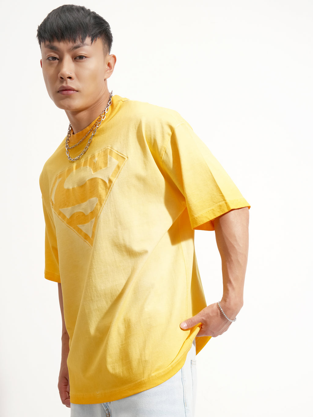 DC By Highlander Men Orange Superman Printed Round Neck Oversized Fit T-Shirt - Orange - Image 4