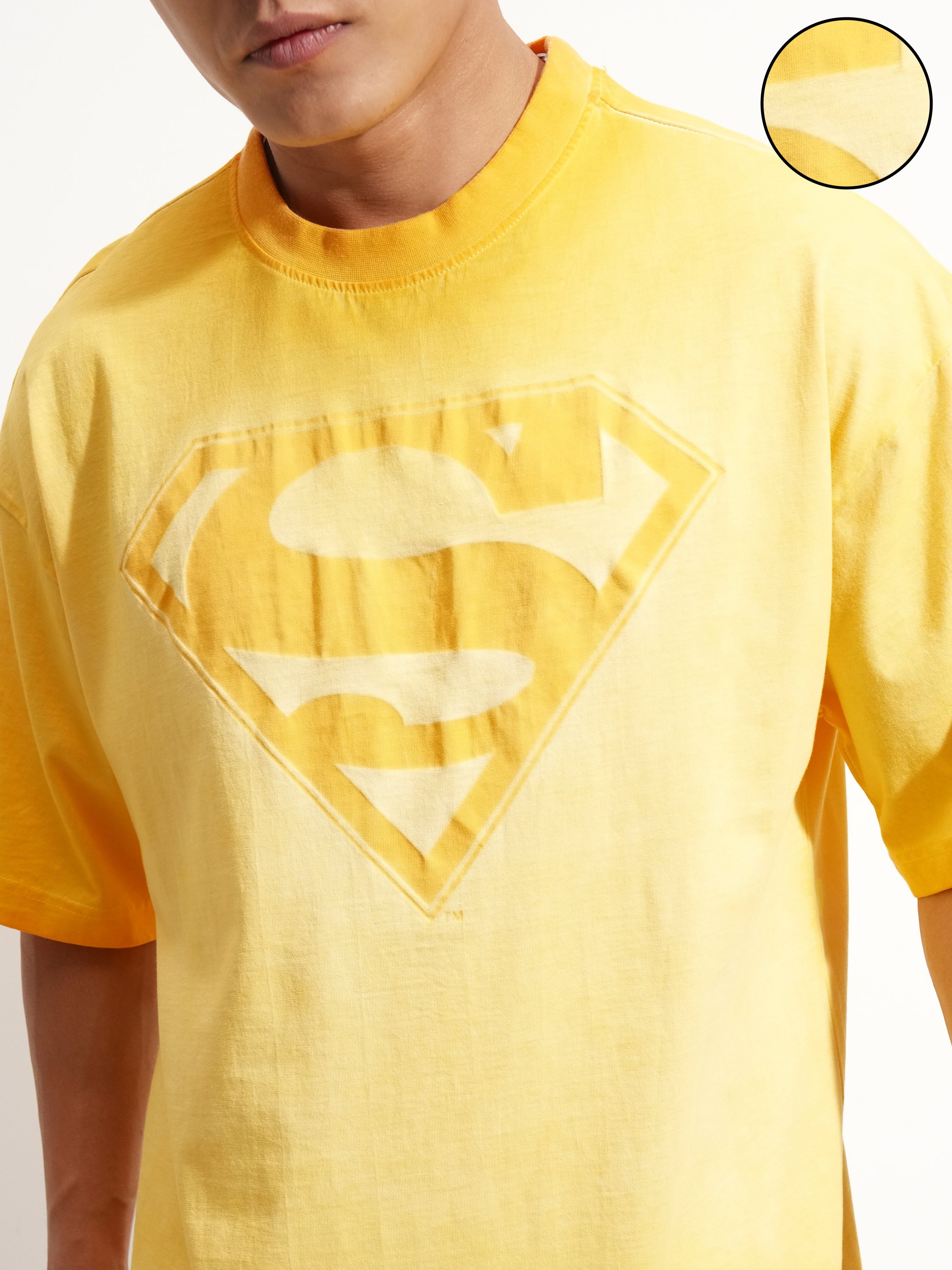 DC By Highlander Men Orange Superman Printed Round Neck Oversized Fit T-Shirt - Orange - Image 5