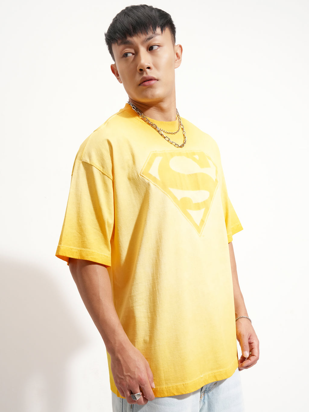 DC By Highlander Men Orange Superman Printed Round Neck Oversized Fit T-Shirt - Orange - Image 6