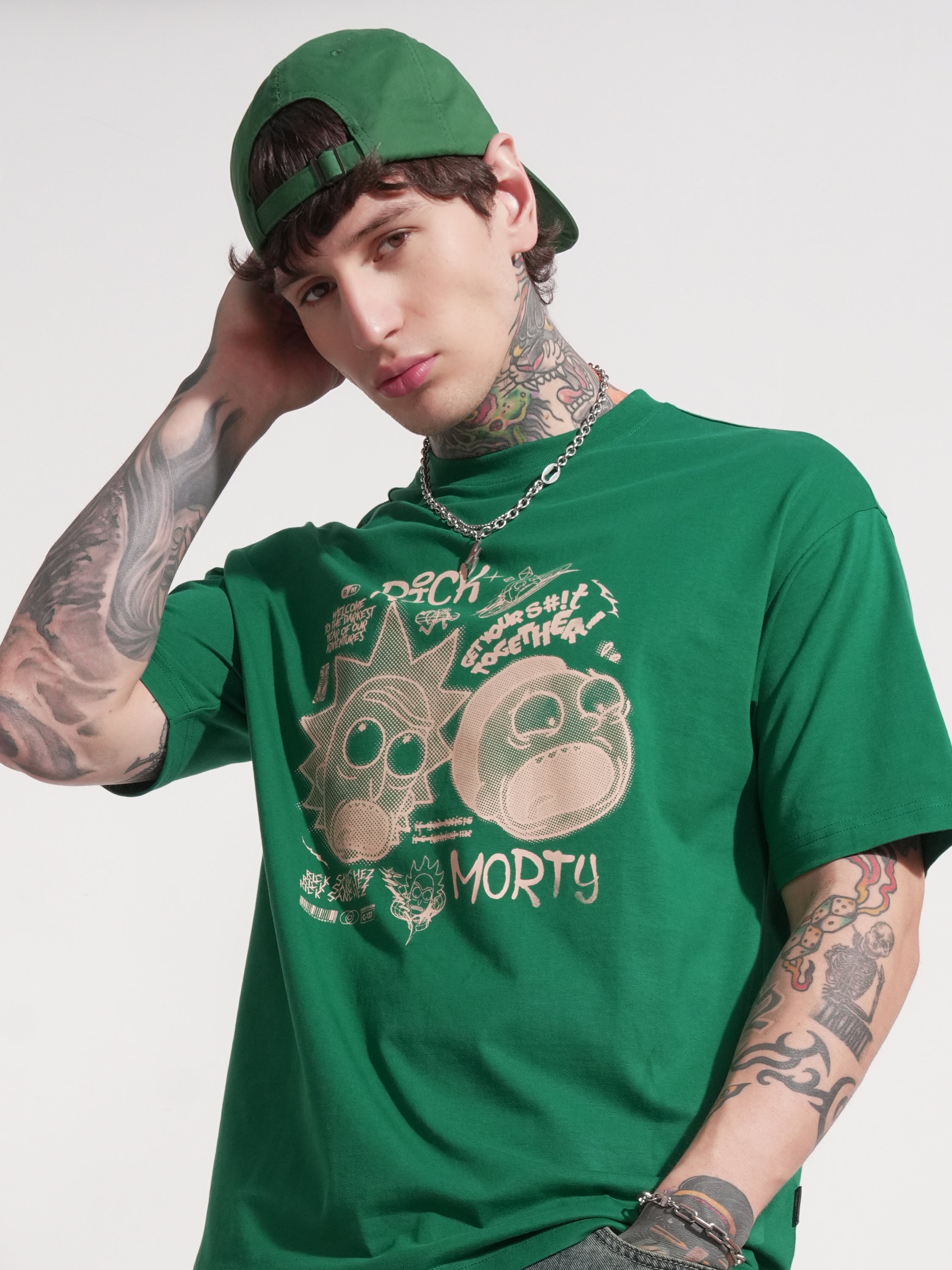 WB By Highlander Men Green Rick and Morty Printed Round Neck T-Shirt - Green - Image 1