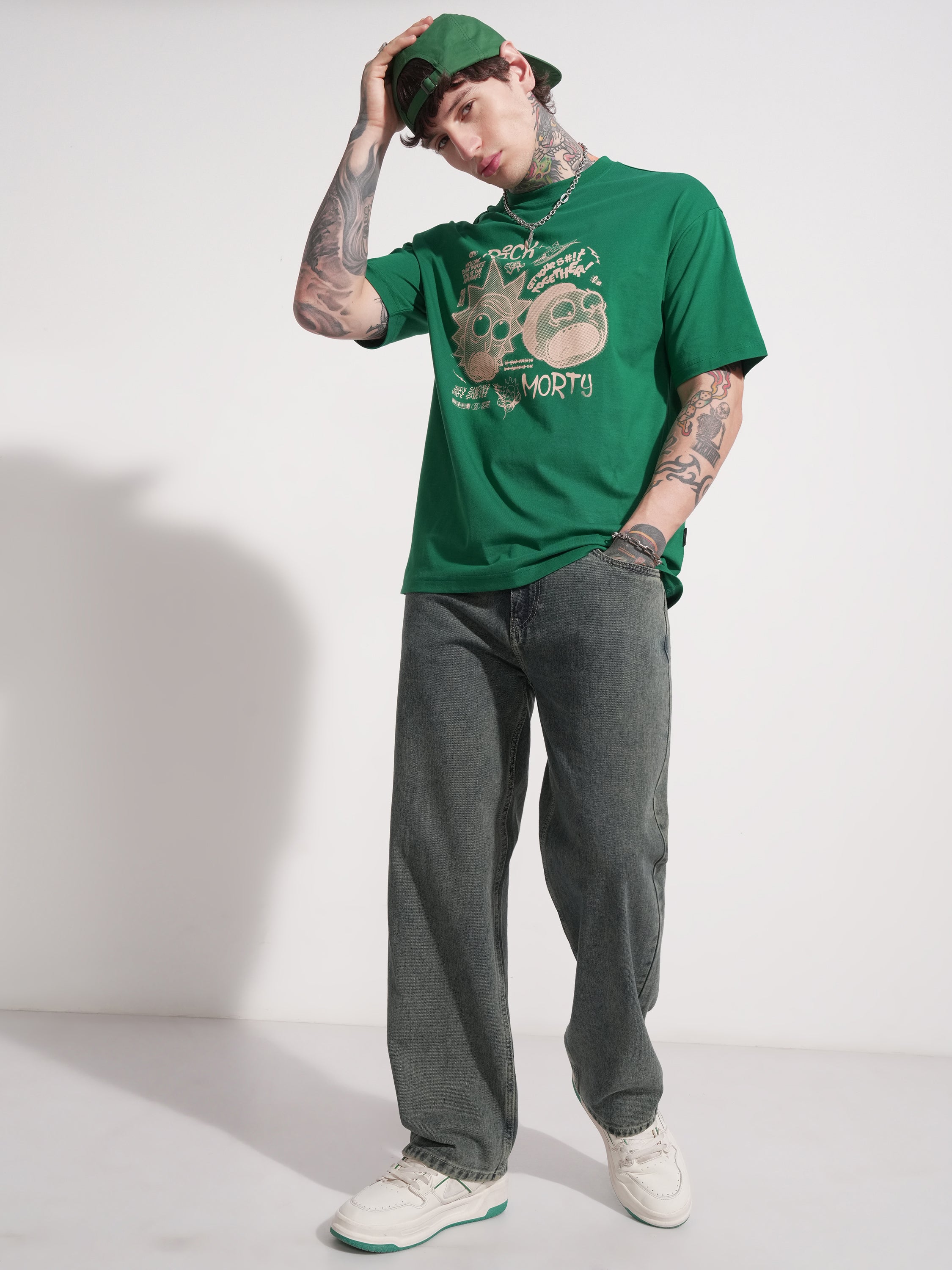 WB By Highlander Men Green Rick and Morty Printed Round Neck T-Shirt - Green - Image 2