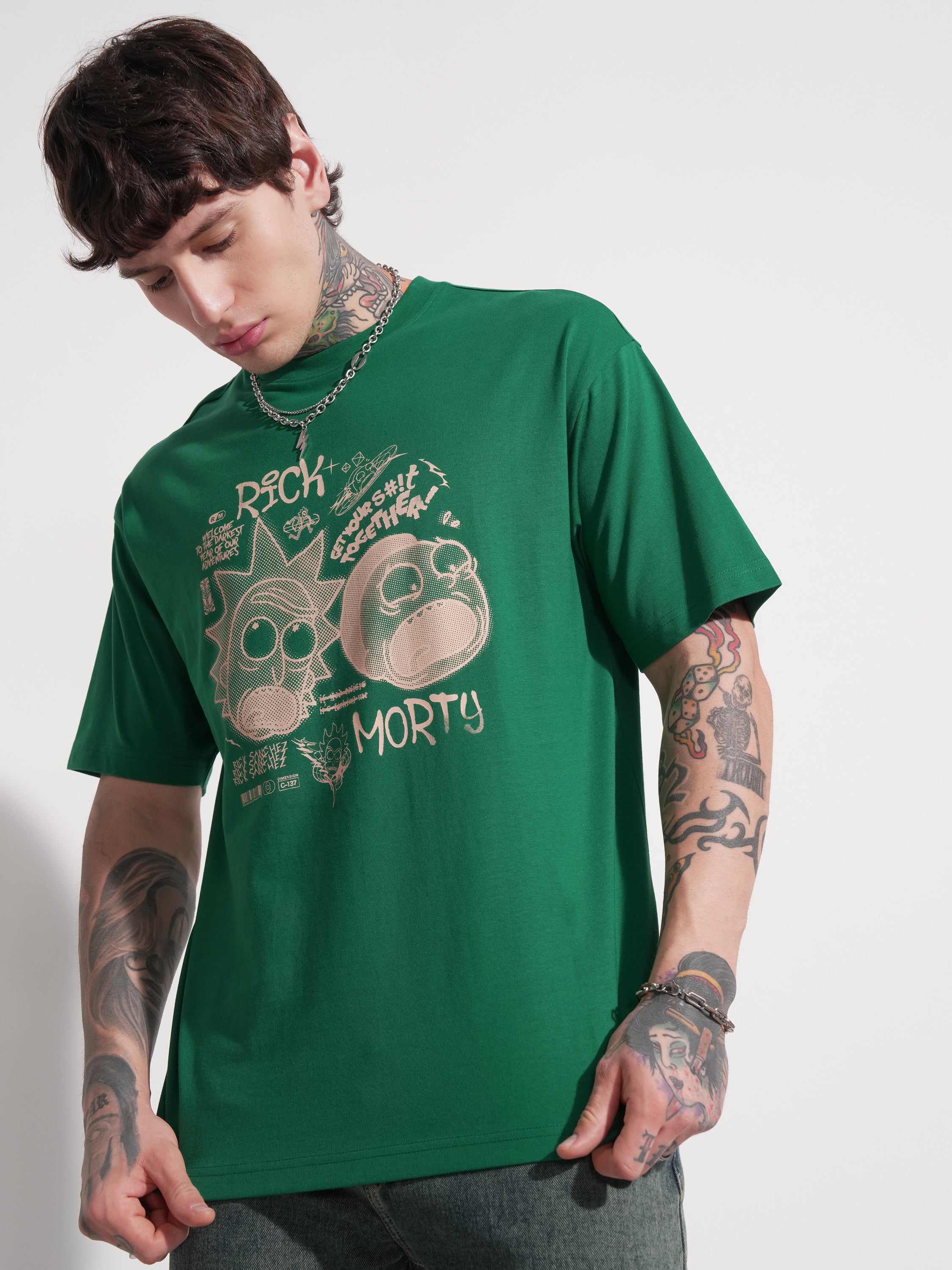 WB By Highlander Men Green Rick and Morty Printed Round Neck T-Shirt - Green - Image 4