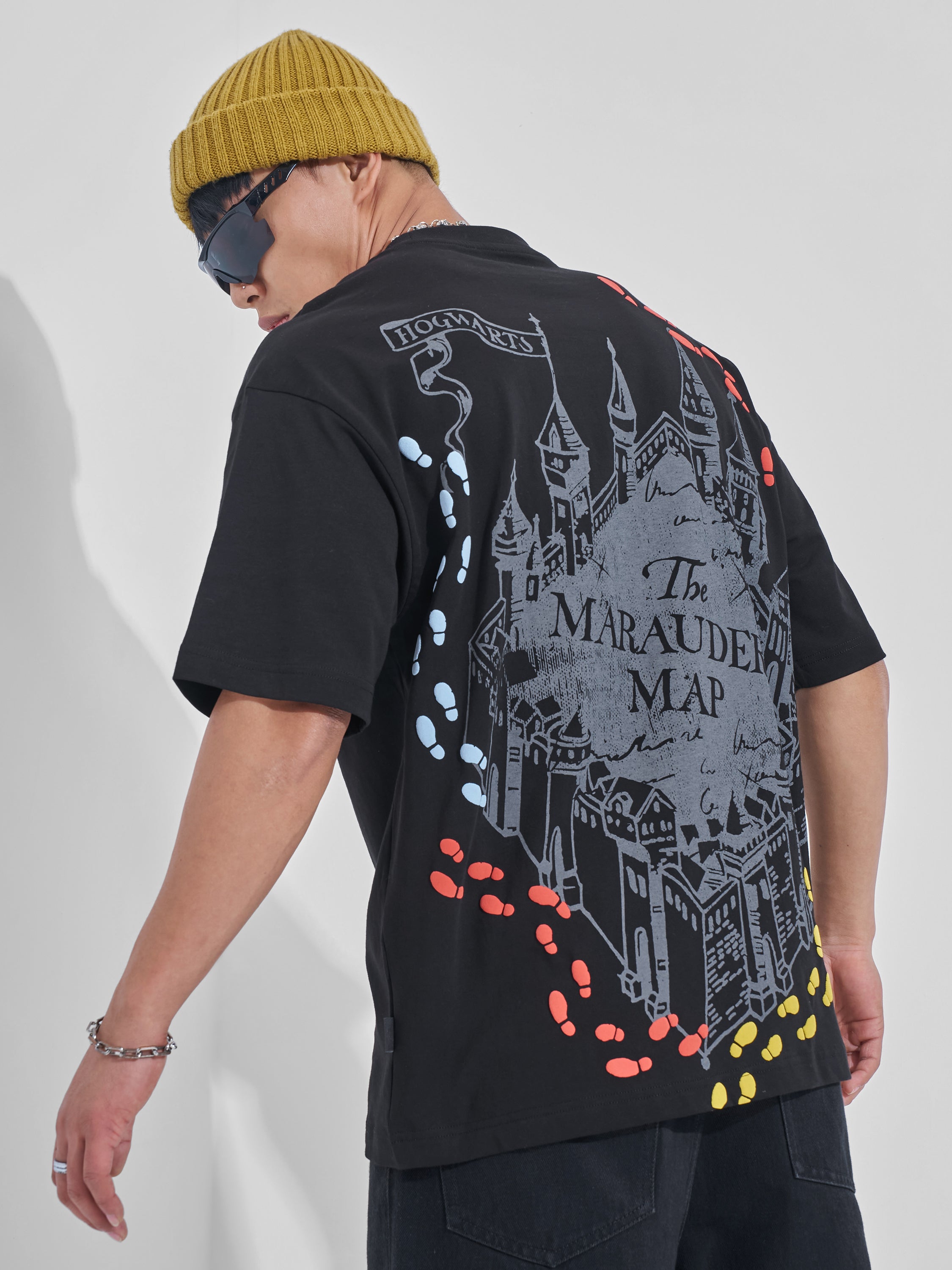 WB By Highlander Men Black Harry Potter Printed Round Neck Oversized Fit T-Shirt - Black - Image 3