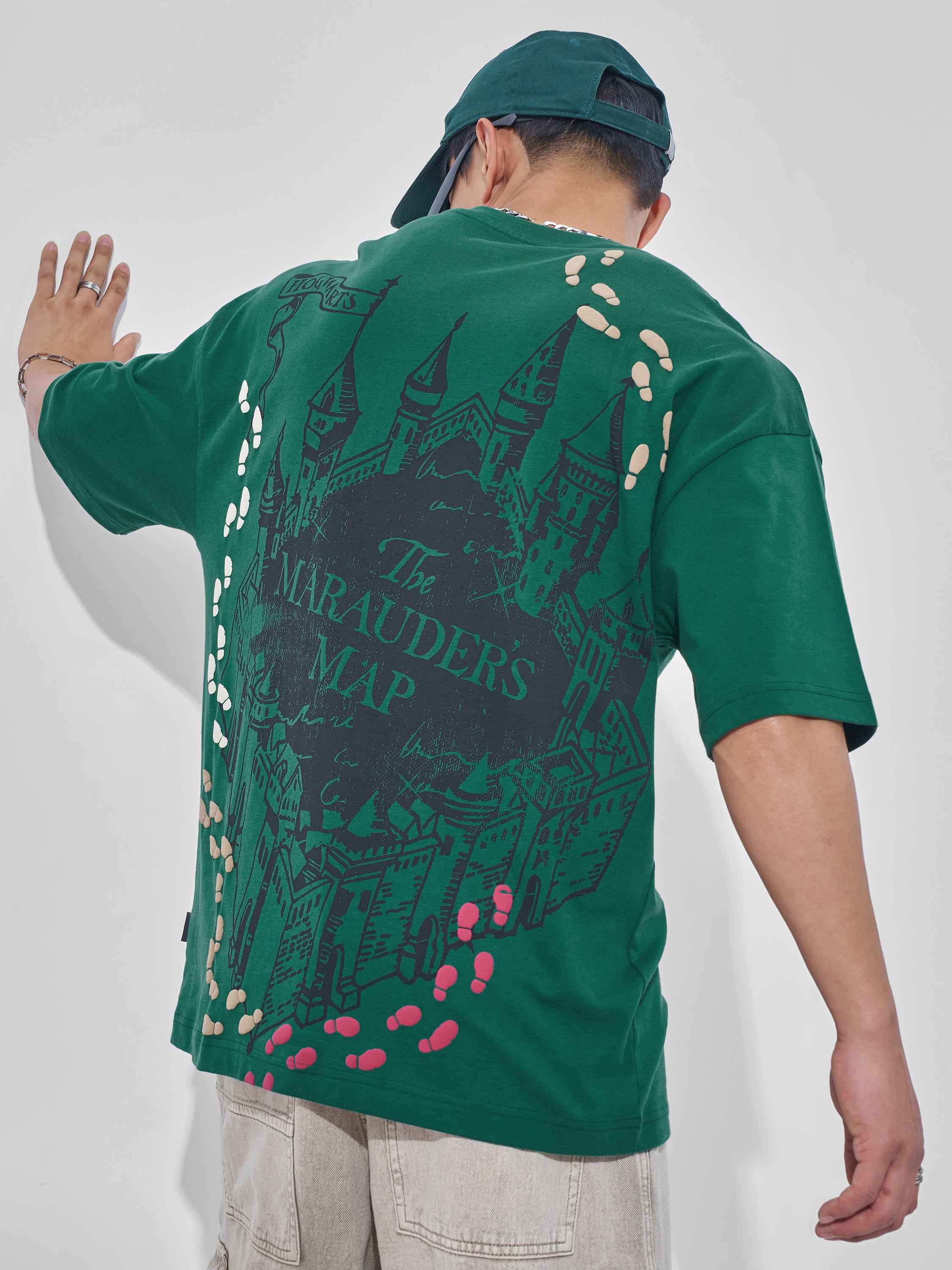 WB By Highlander Men Green Harry Potter Printed Round Neck Oversized Fit T-Shirt - Green - Image 1