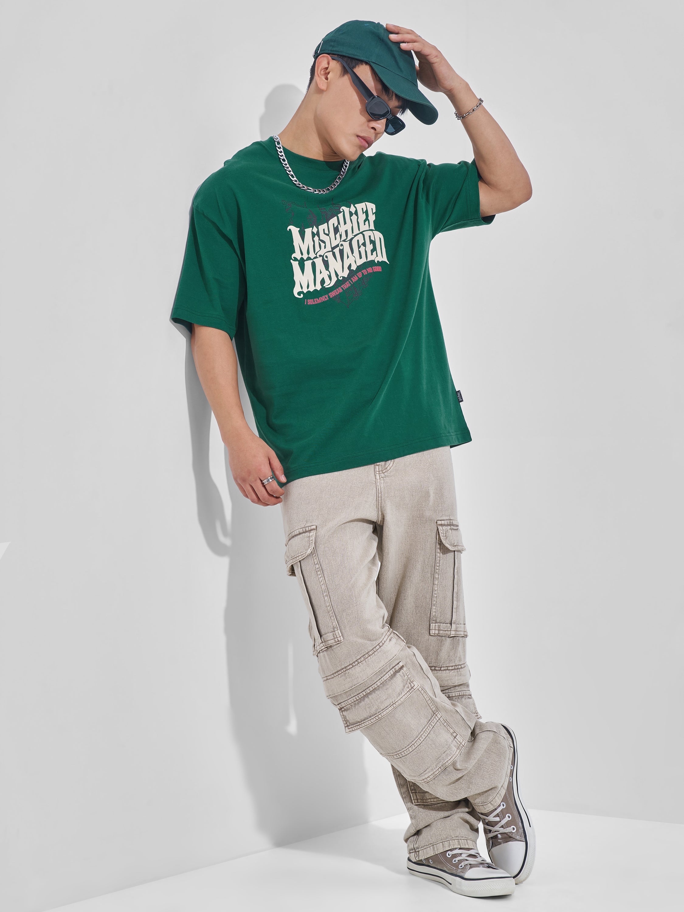 WB By Highlander Men Green Harry Potter Printed Round Neck Oversized Fit T-Shirt - Green - Image 2