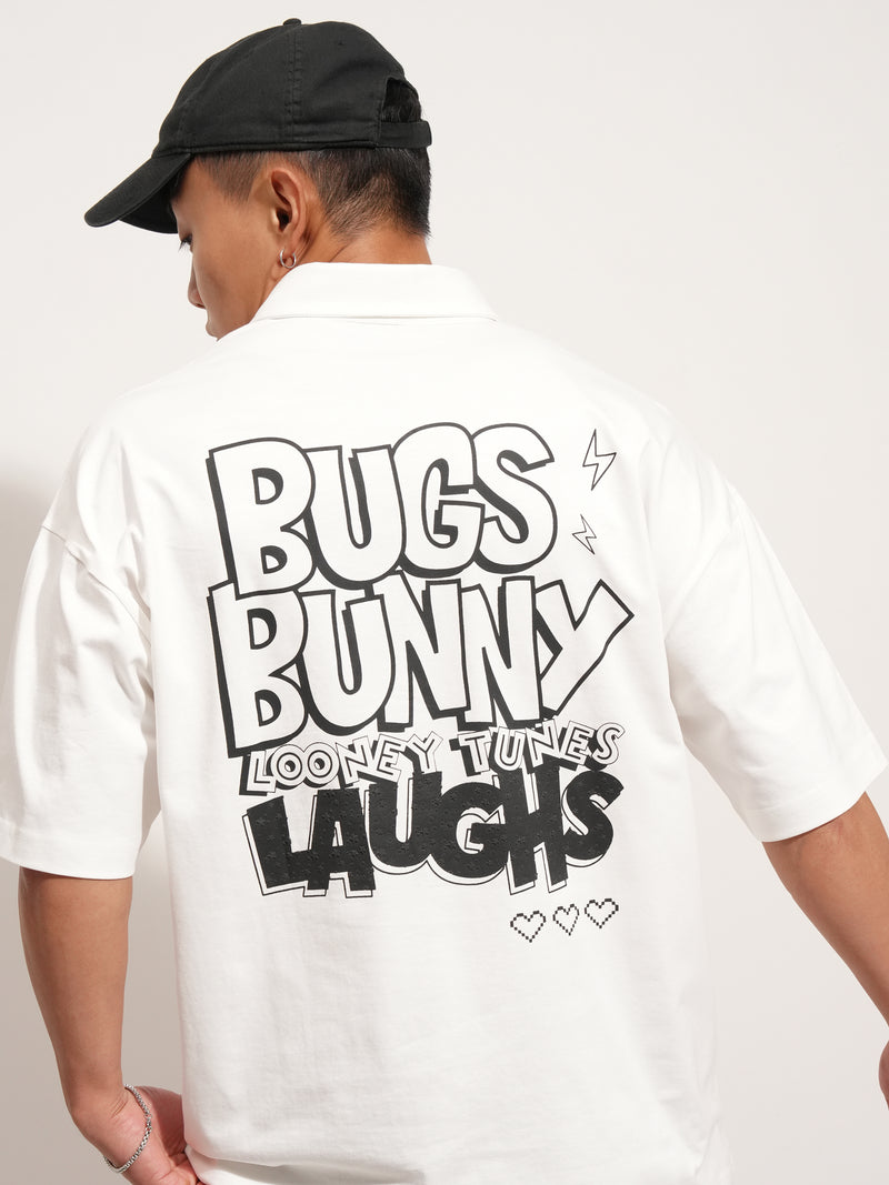 WB By Highlander Men White Looney Tunes Printed Polo Collar T-Shirt - White - Image 1