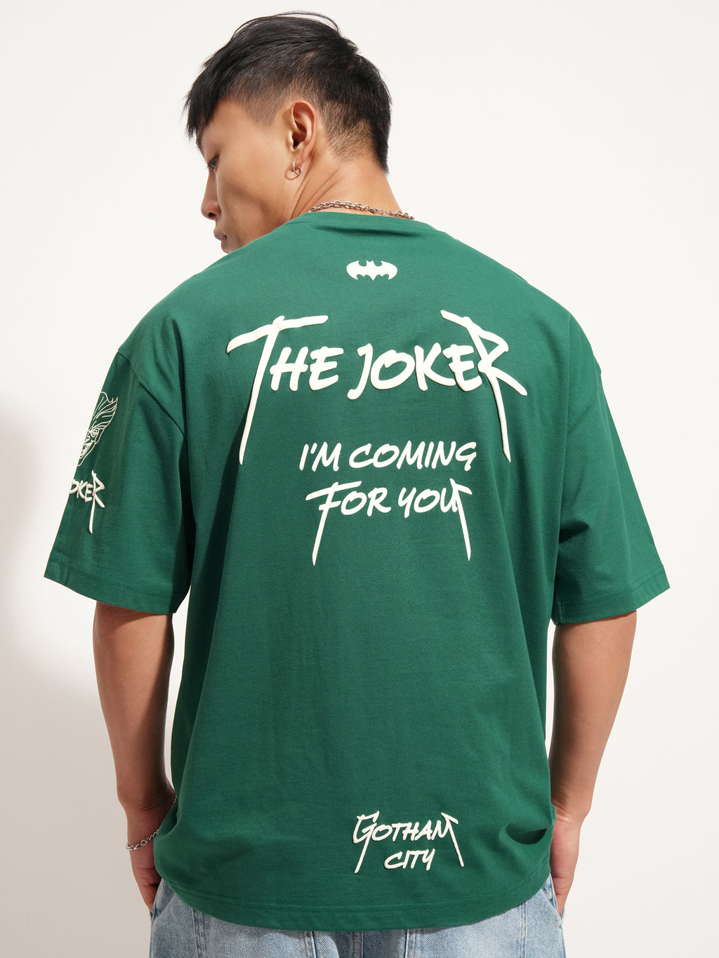 DC By Highlander Men Green Batman Printed Round Neck Oversized Fit T-Shirt - Green - Image 3