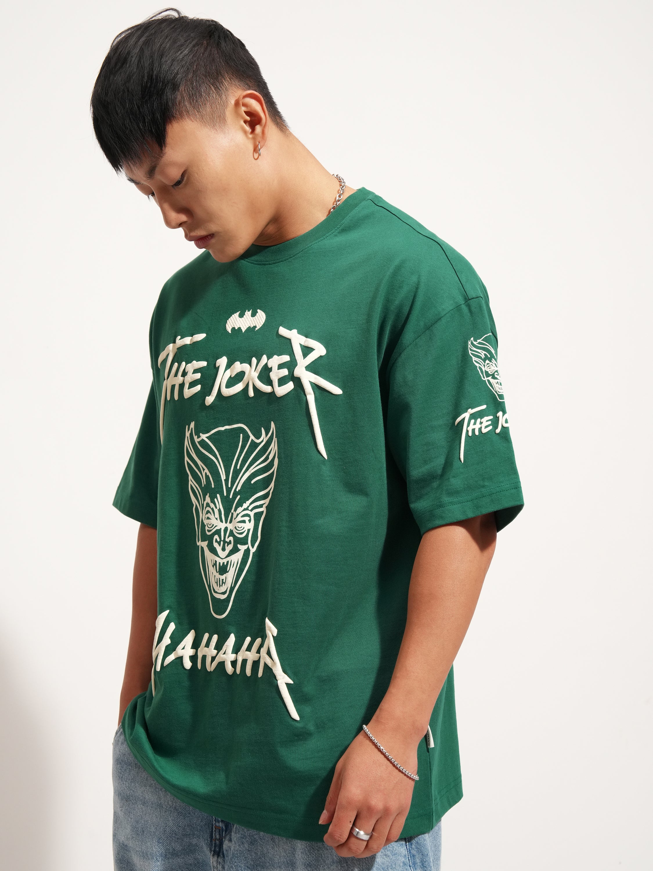 DC By Highlander Men Green Batman Printed Round Neck Oversized Fit T-Shirt - Green - Image 4