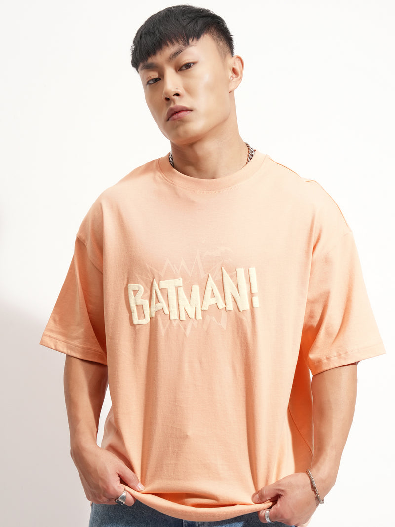 DC By Highlander Men Coral Batman Printed Round Neck Oversized Fit T-Shirt - Coral - Image 1