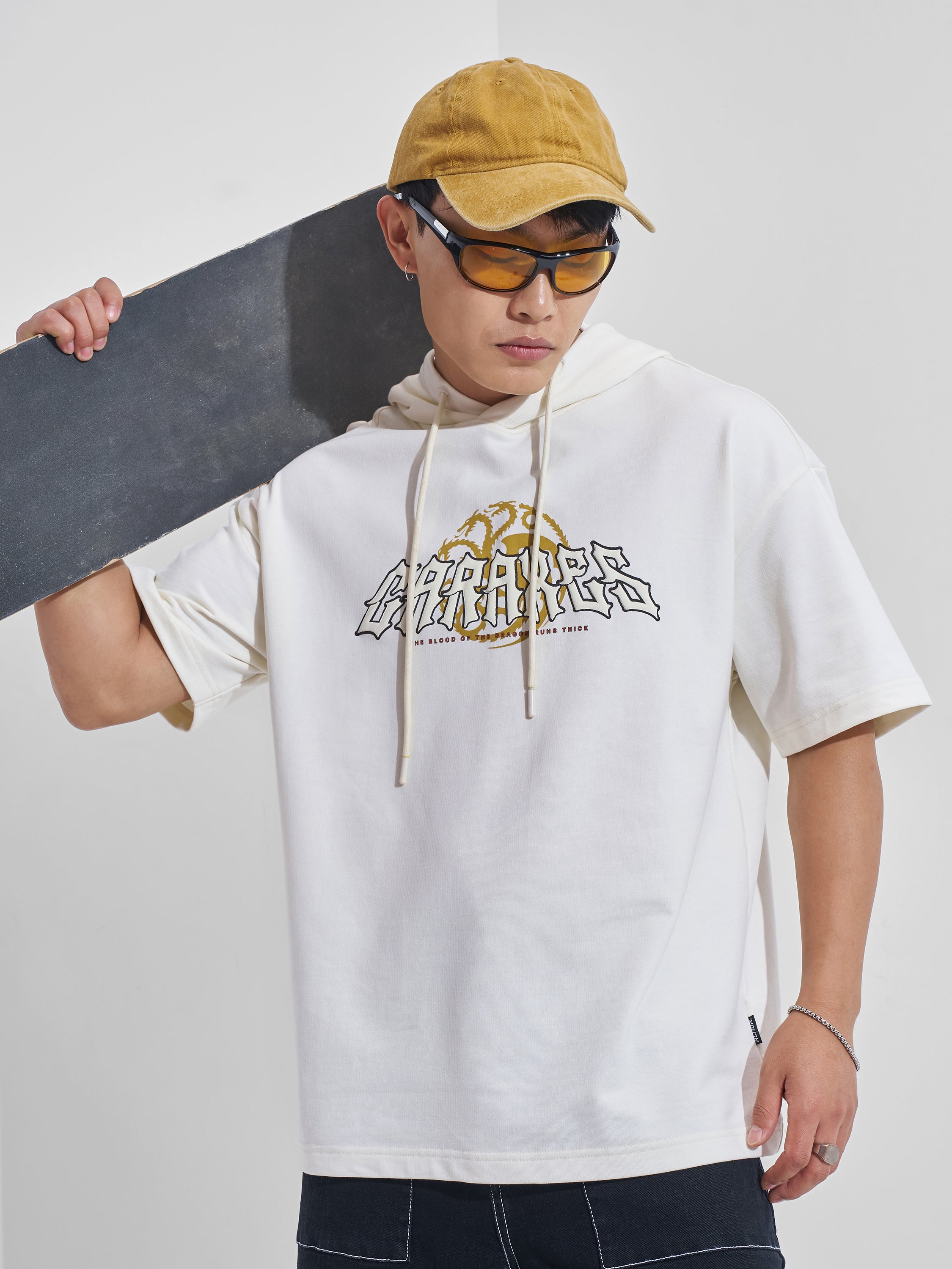 WB By Highlander Men Off White House Of The Dragon Printed Hood Oversized Fit T-Shirt - Off White - Image 3