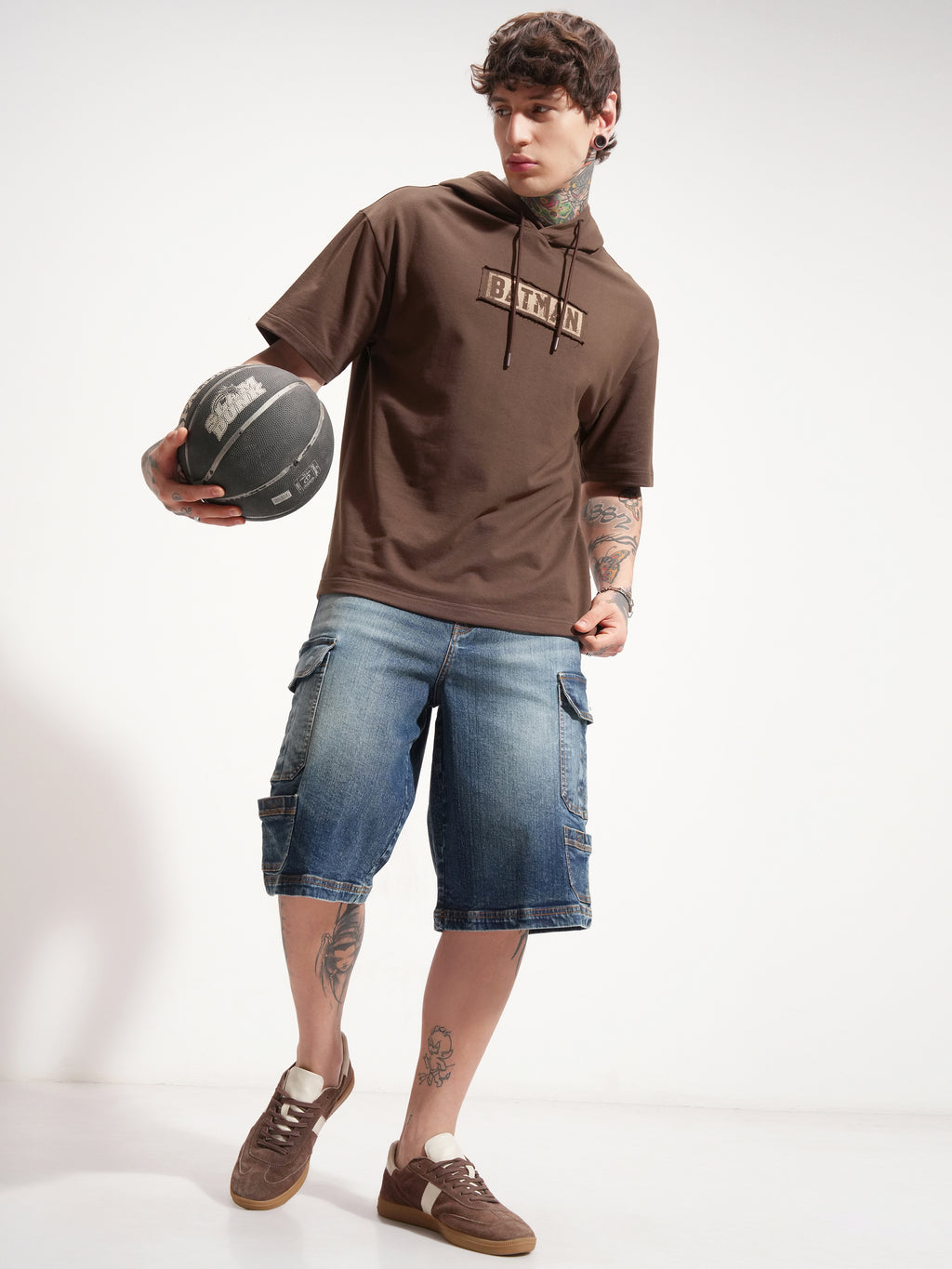 DC By Highlander Men Brown Batman Printed Hood Oversized Fit T-Shirt - Brown - Image 2