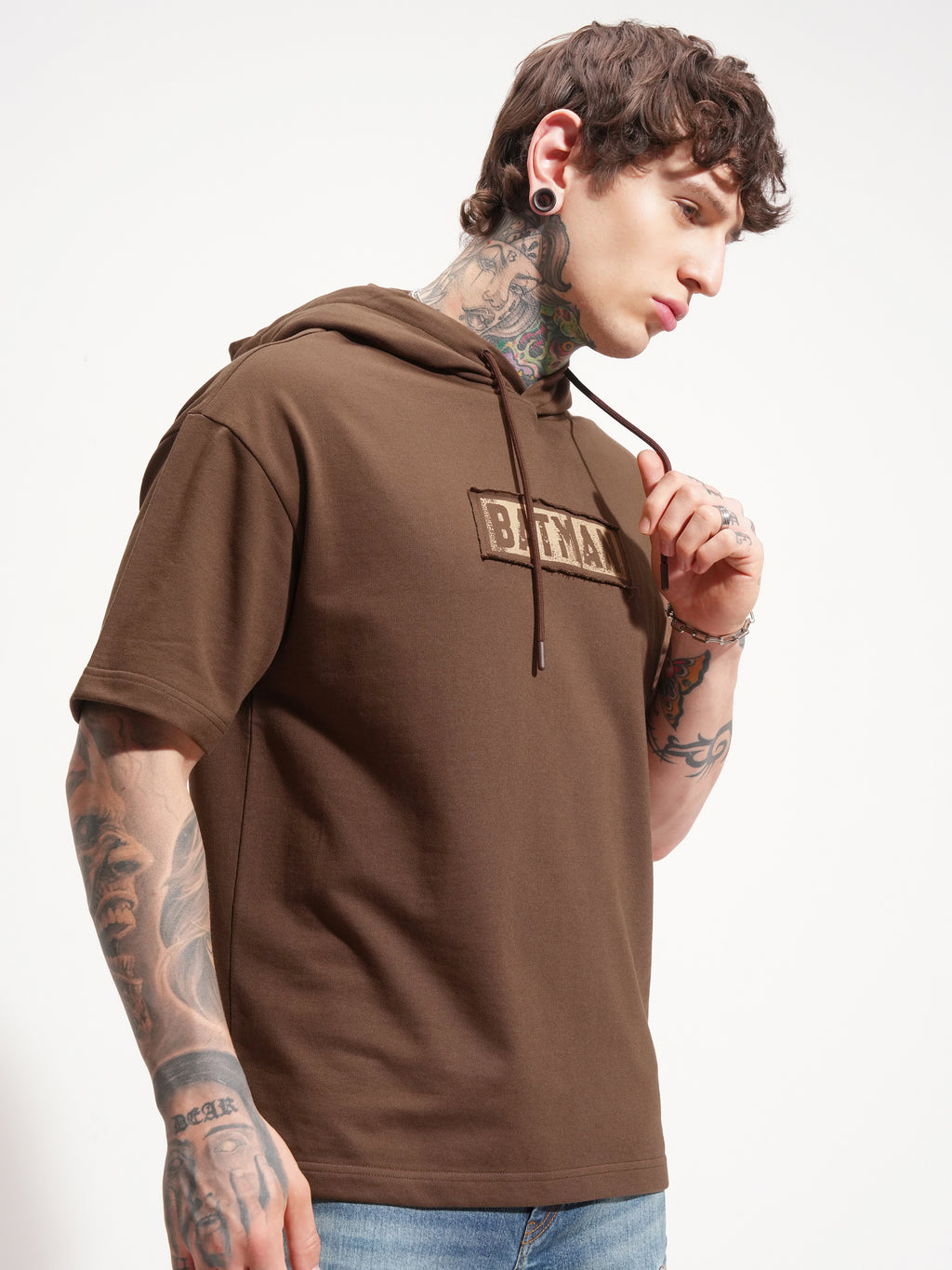 DC By Highlander Men Brown Batman Printed Hood Oversized Fit T-Shirt - Brown - Image 6