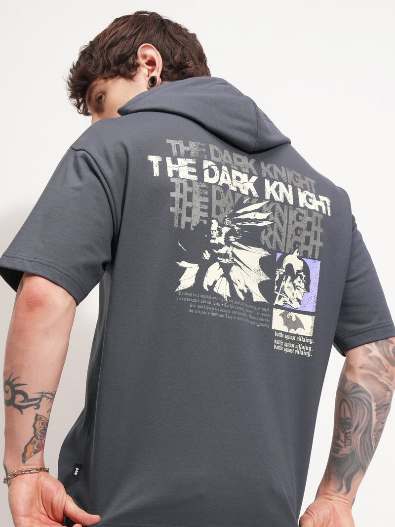 DC By Highlander Men Grey Batman Printed Hood Oversized Fit T-Shirt - Grey - Image 1