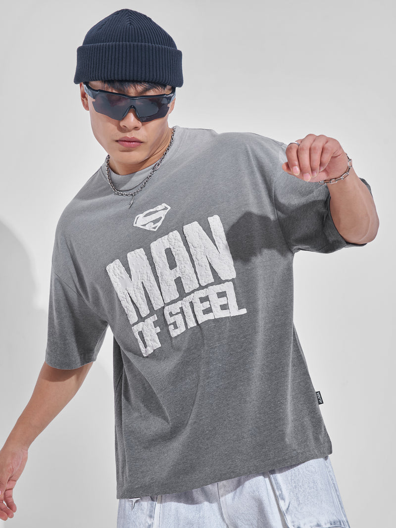 DC By Highlander Men Grey Superman Printed Round Neck Oversized Fit T-Shirt - Grey - Image 1