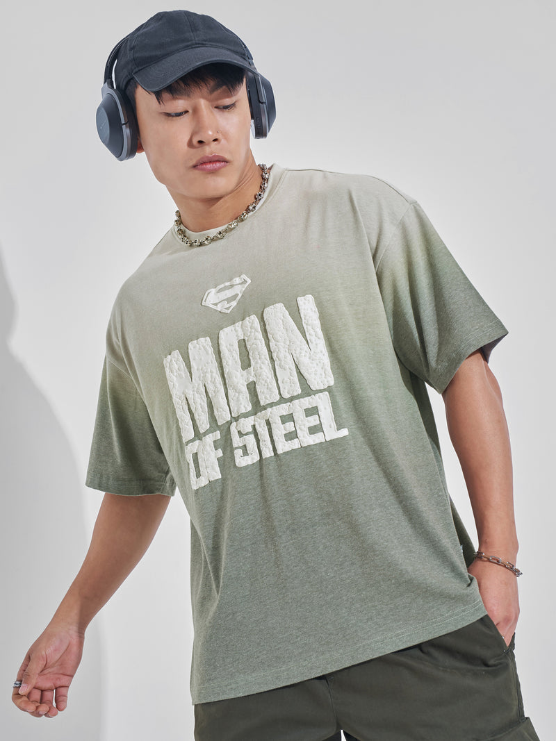 DC By Highlander Men Olive Superman Printed Round Neck Oversized Fit T-Shirt - Olive - Image 1