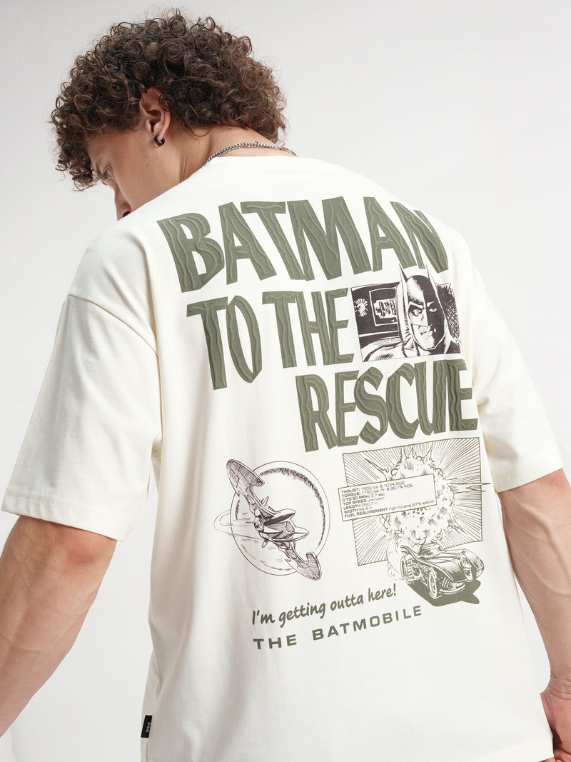 DC By Highlander Men Off White Batman Printed Round Neck Oversized Fit T-Shirt - Off White - Image 1