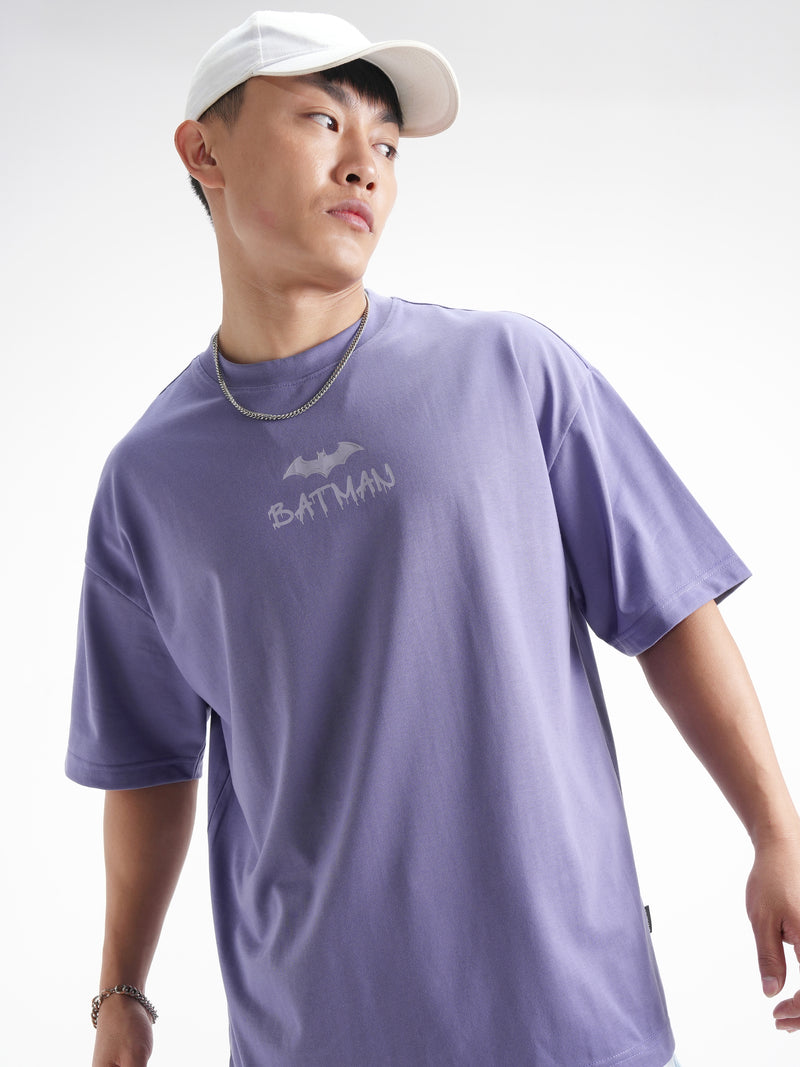 DC By Highlander Men Lavender Batman Printed Round Neck Oversized Fit T-Shirt - Lavender - Image 1