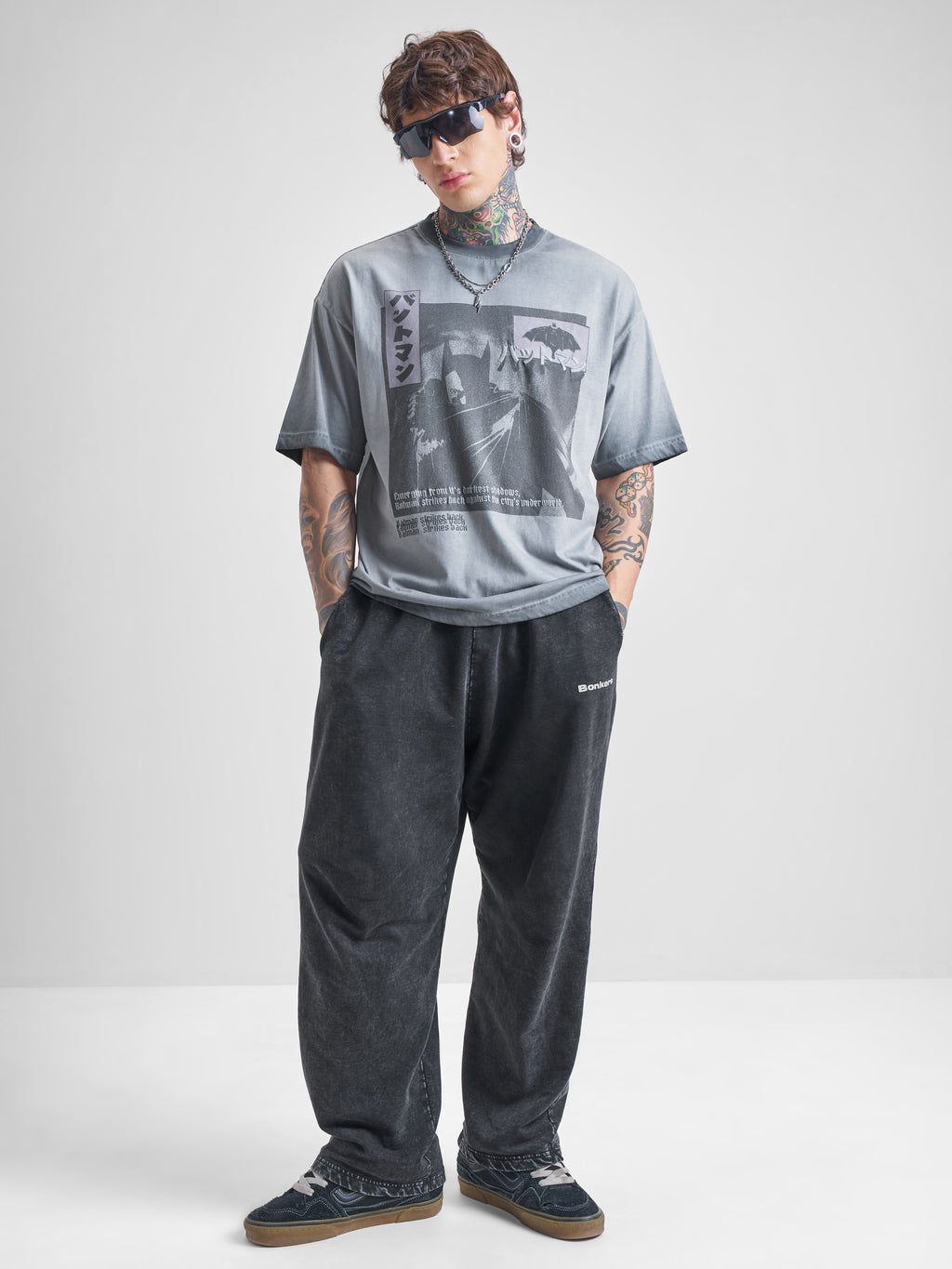 DC By Highlander Men Grey Batman Printed Round Neck Oversized Fit T-Shirt - Grey - Image 2