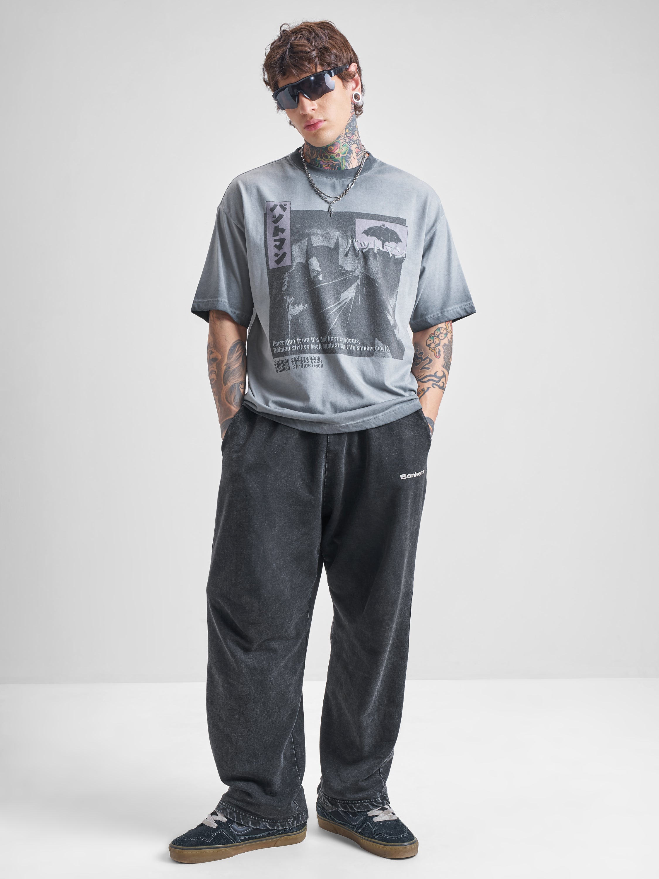 DC By Highlander Men Grey Batman Printed Round Neck Oversized Fit T-Shirt - Grey - Image 2