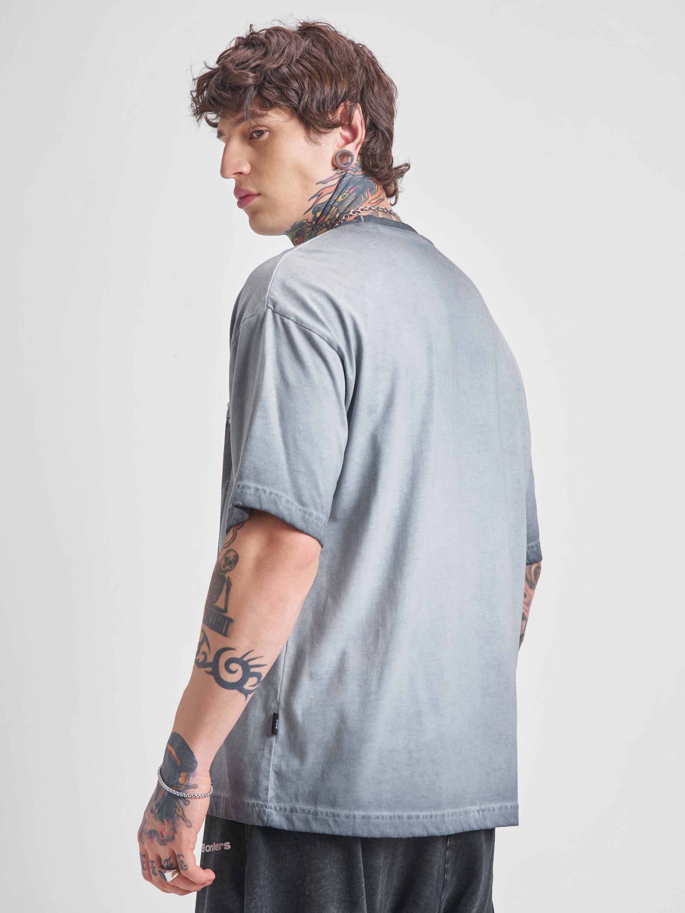 DC By Highlander Men Grey Batman Printed Round Neck Oversized Fit T-Shirt - Grey - Image 3