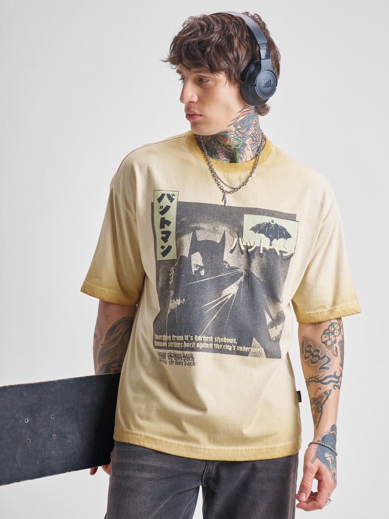 DC By Highlander Men Brown Batman Printed Round Neck Oversized Fit T-Shirt - Brown - Image 1