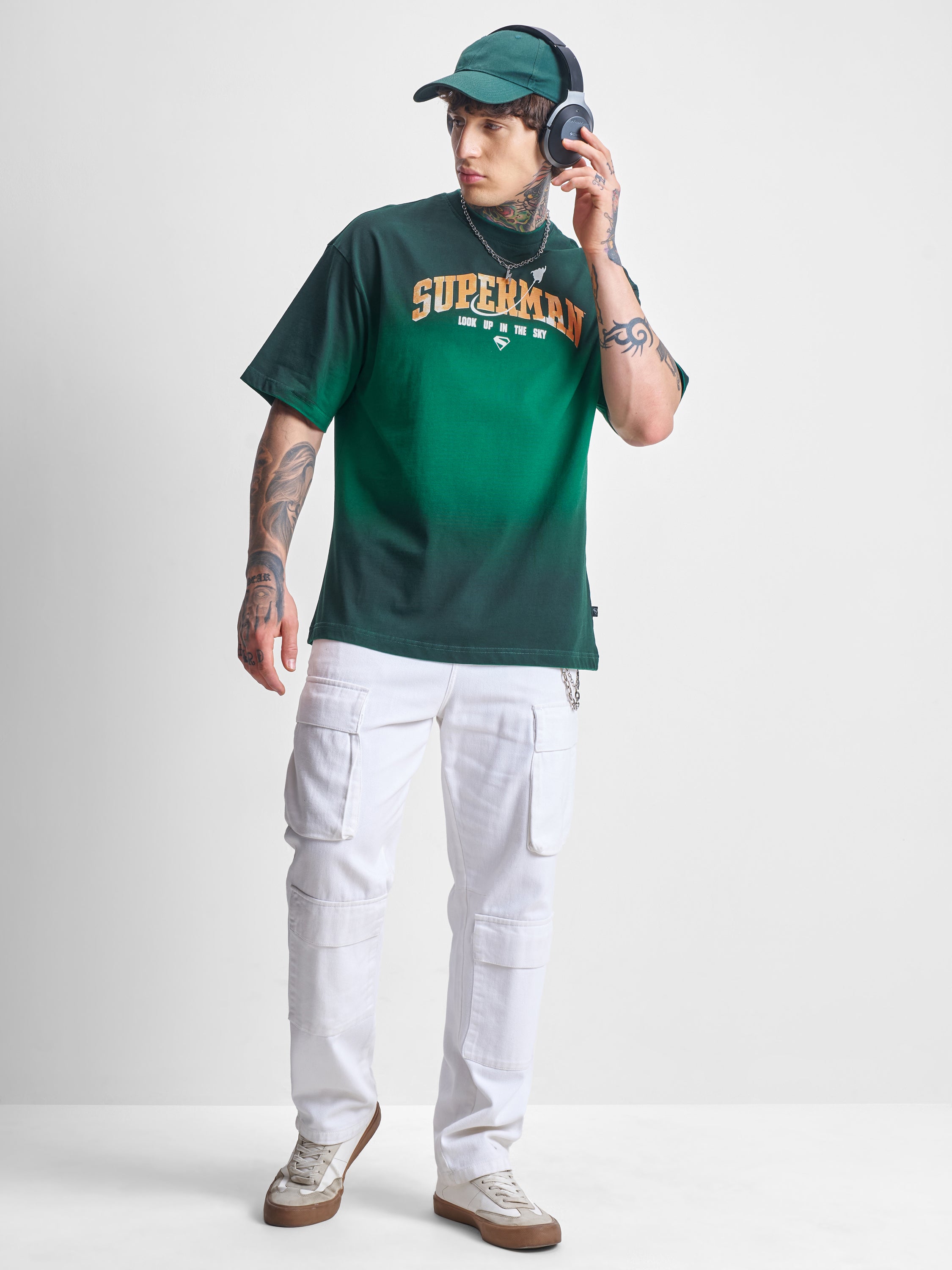 DC By Highlander Men Green Superman Printed Round Neck Oversized Fit T-Shirt - Green - Image 2