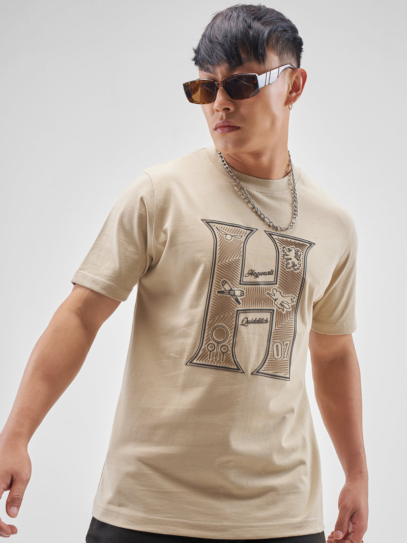 WB By Highlander Men Beige Harry Potter Printed Round Neck T-Shirt - Beige - Image 1
