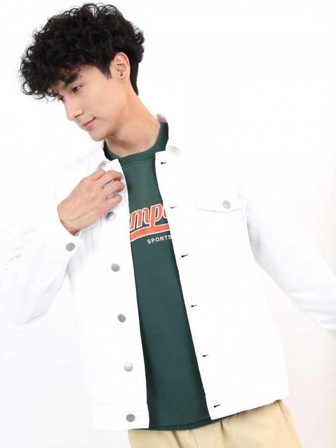Ketch Men White Solid Denim Jacket - White - Image 1