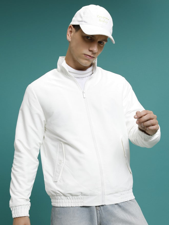 Ketch Men White Front Open Bomber Jacket - White - Image 1