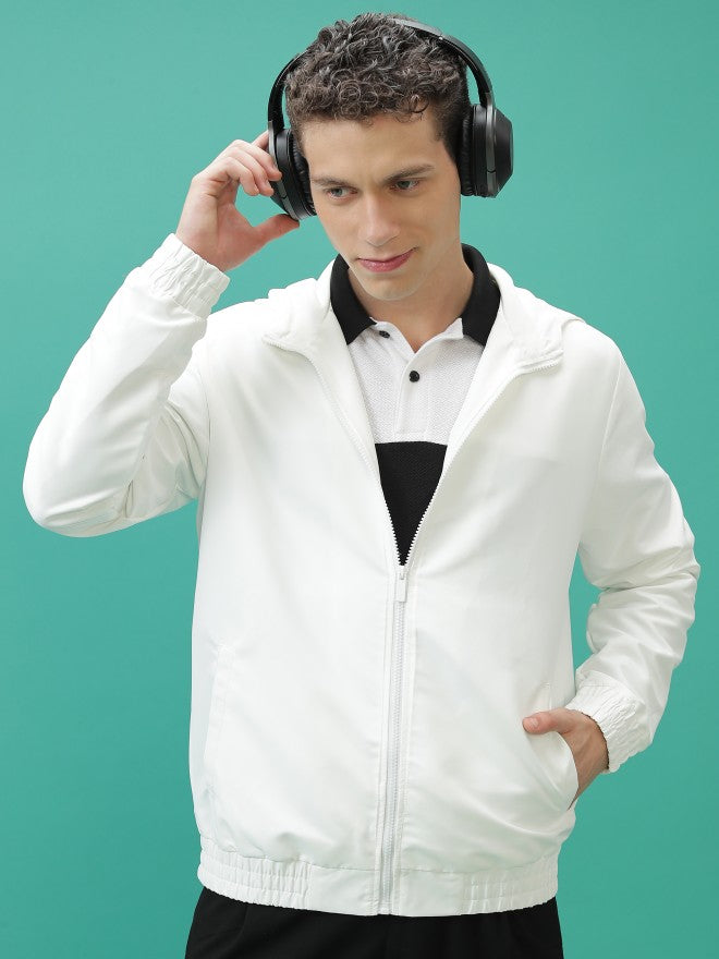 Ketch Men White Solid Bomber Jacket - White - Image 1