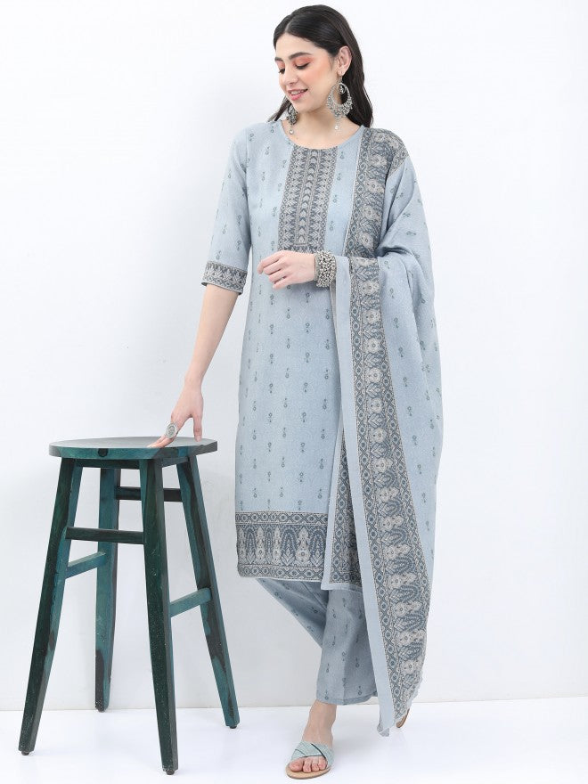 Ketch Women Grey Printed Kurta With Palazzo And Dupatta - Grey - Image 1