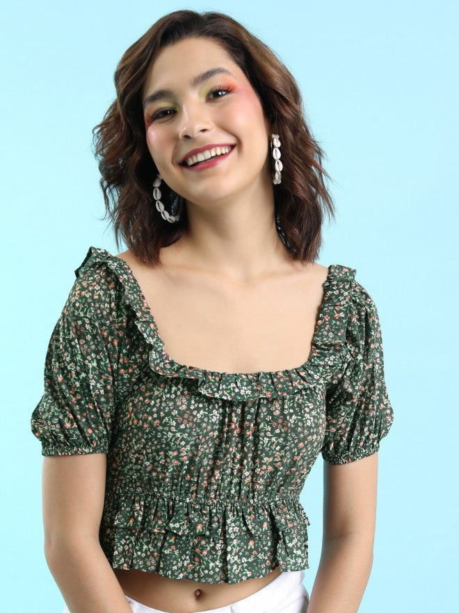 Ketch Women Olive Printed Regular Top - Olive - Image 1