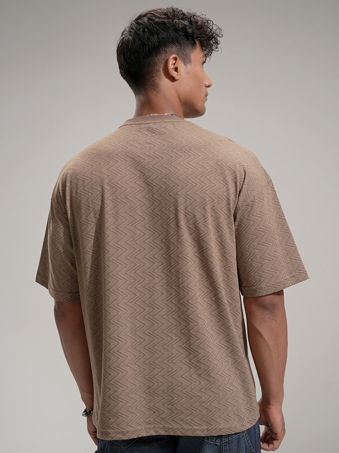 Locomotive Men Brown Self Design Round Neck T-Shirt - Brown - Image 3