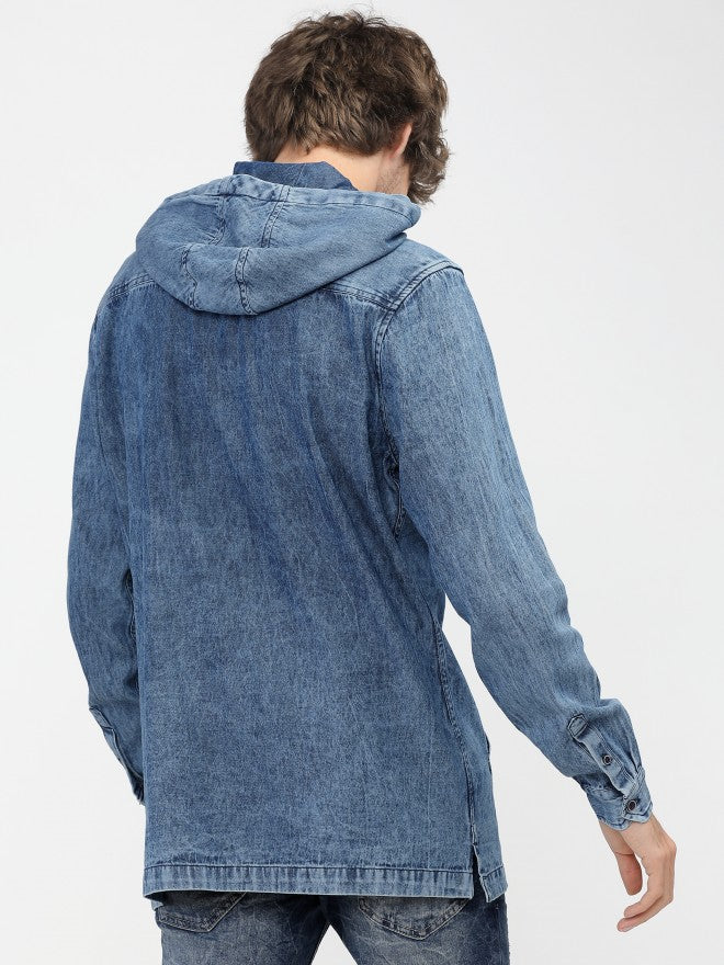 Mens Blue Slim Fit Solid Casual Shirt - Blue - Image 3