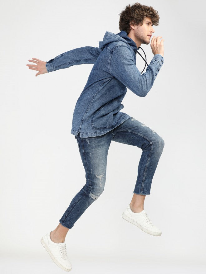 Mens Blue Slim Fit Solid Casual Shirt - Blue - Image 5