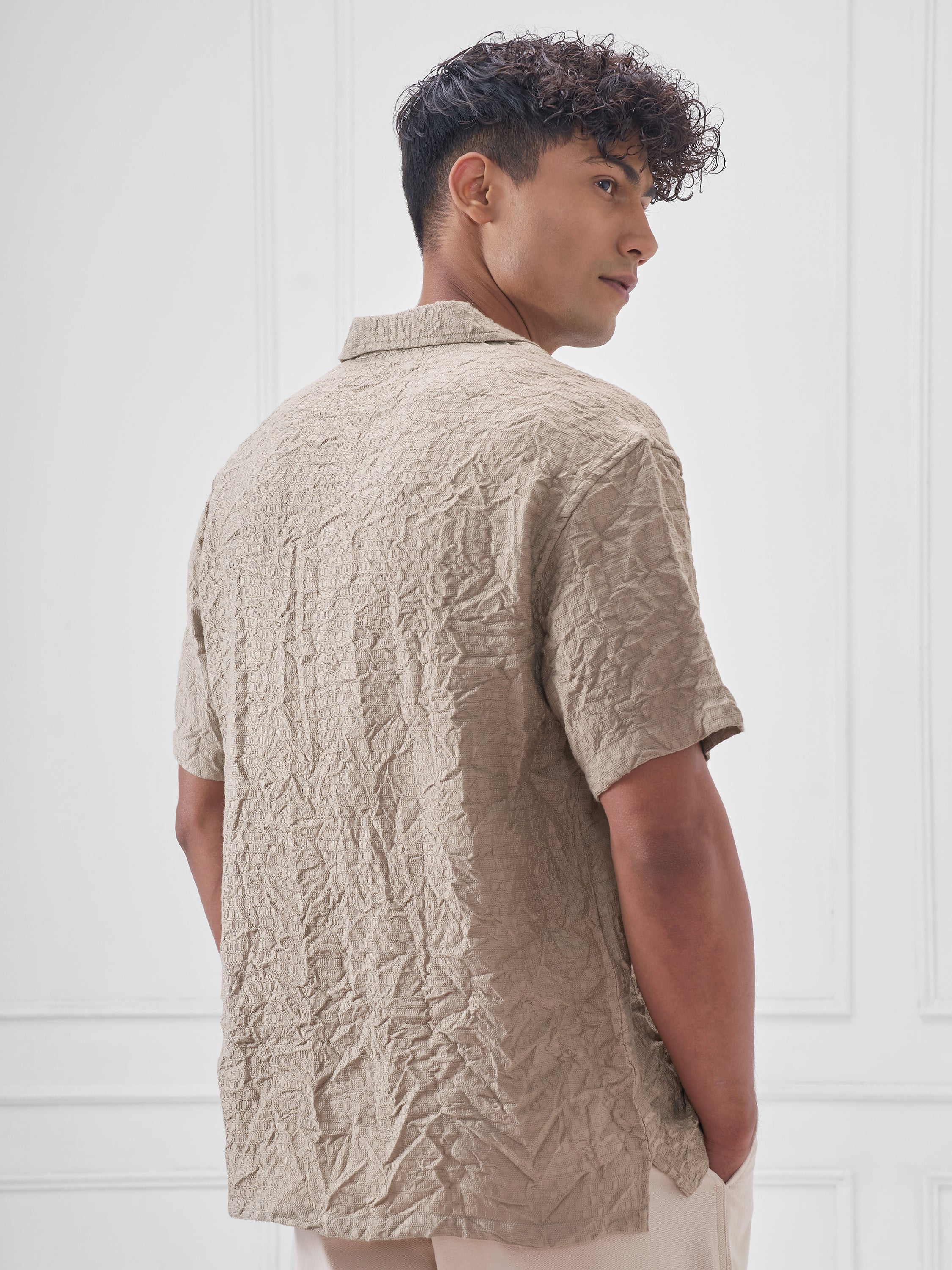 Locomotive Men Beige Crushed Relaxed Fit Casual Shirt - Beige - Image 3