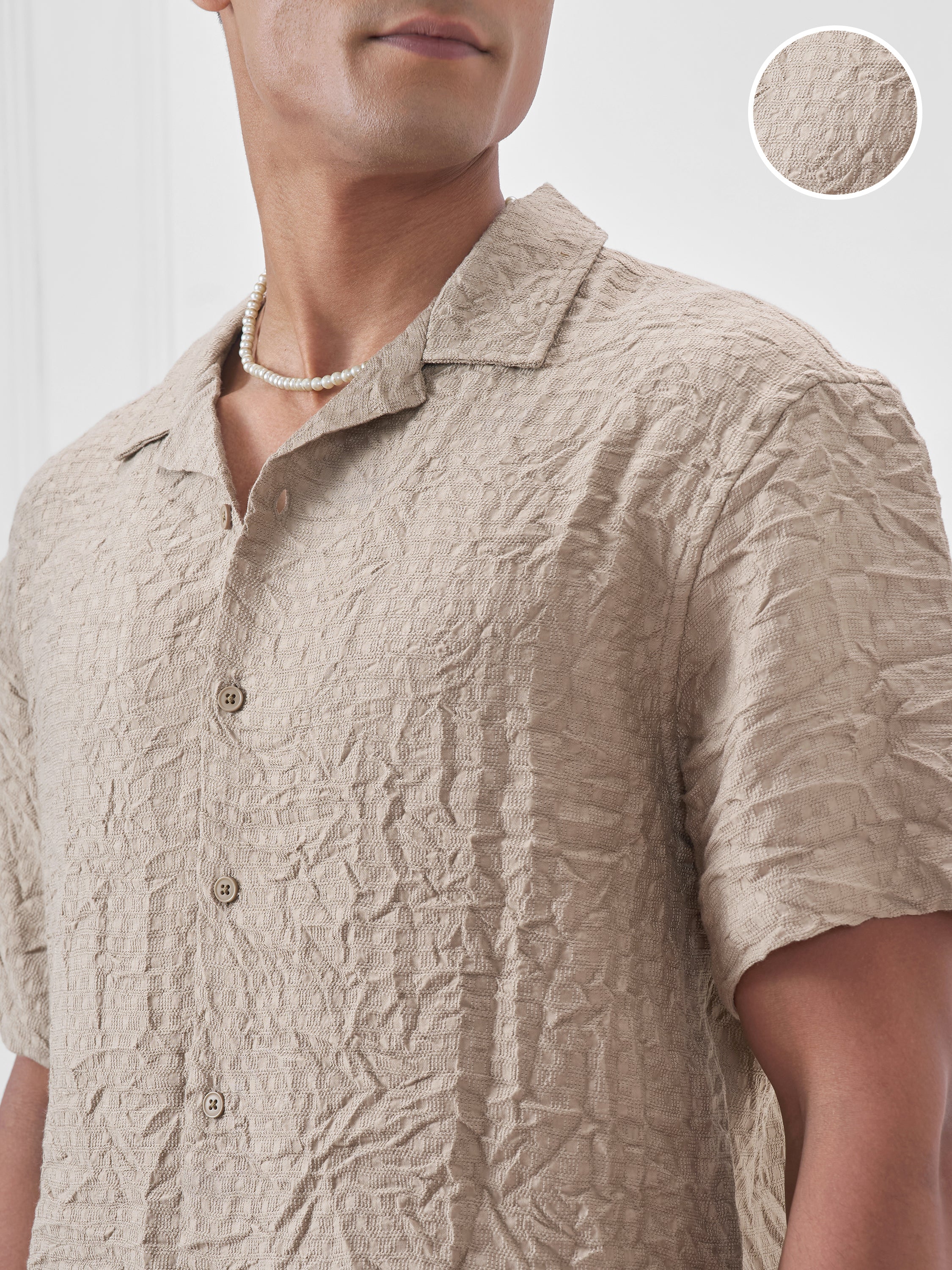 Locomotive Men Beige Crushed Relaxed Fit Casual Shirt - Beige - Image 5