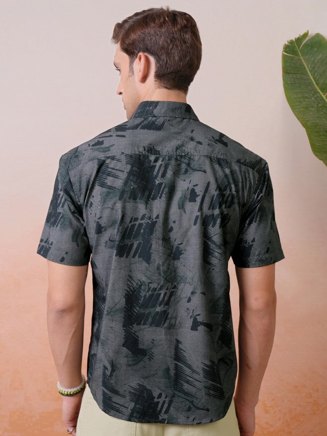 Locomotive Men Grey Printed Relaxed Fit Casual Shirt - Grey - Image 3