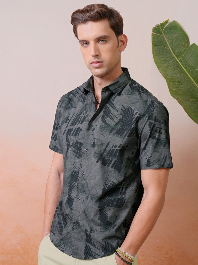 Locomotive Men Grey Printed Relaxed Fit Casual Shirt - Grey - Image 4