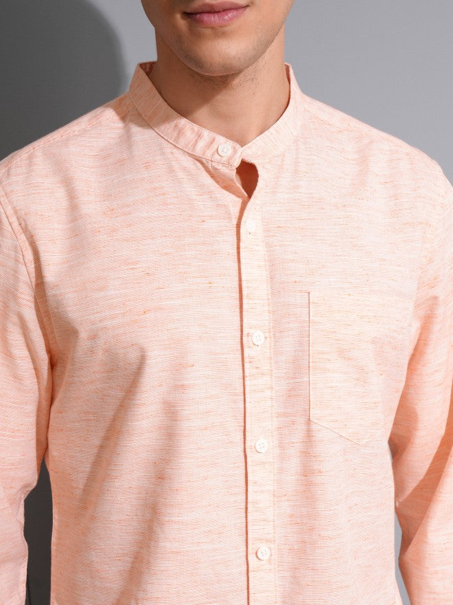 Locomotive Men Orange Solid Regular Fit Casual Shirt - Orange - Image 5