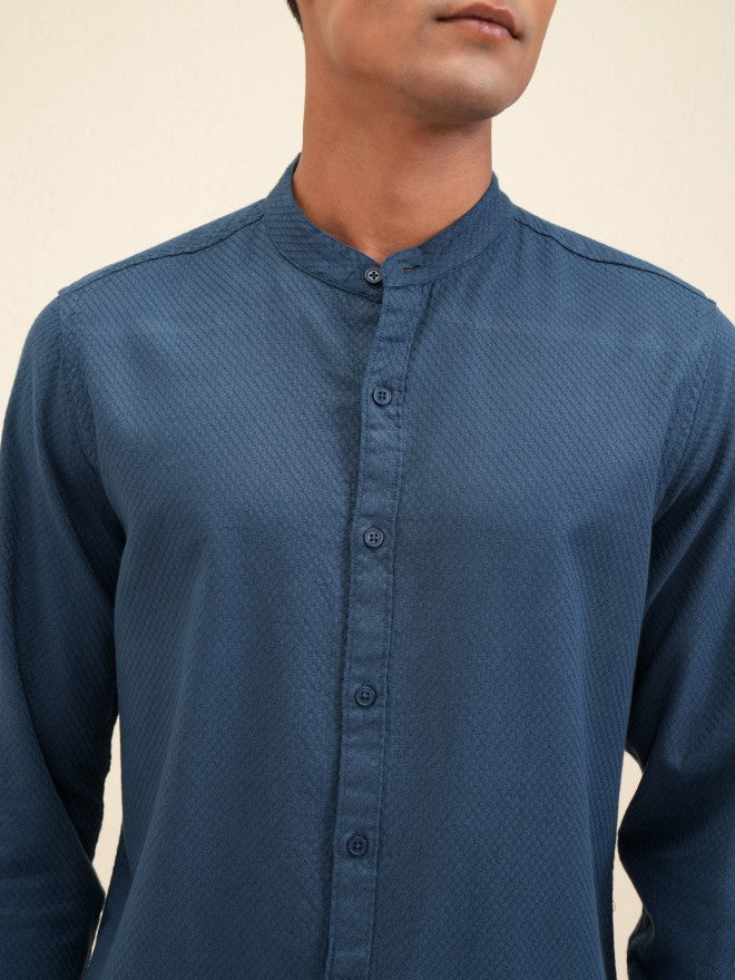 Locomotive Men Teal Self Design Regular Fit Casual Shirt - Teal - Image 5