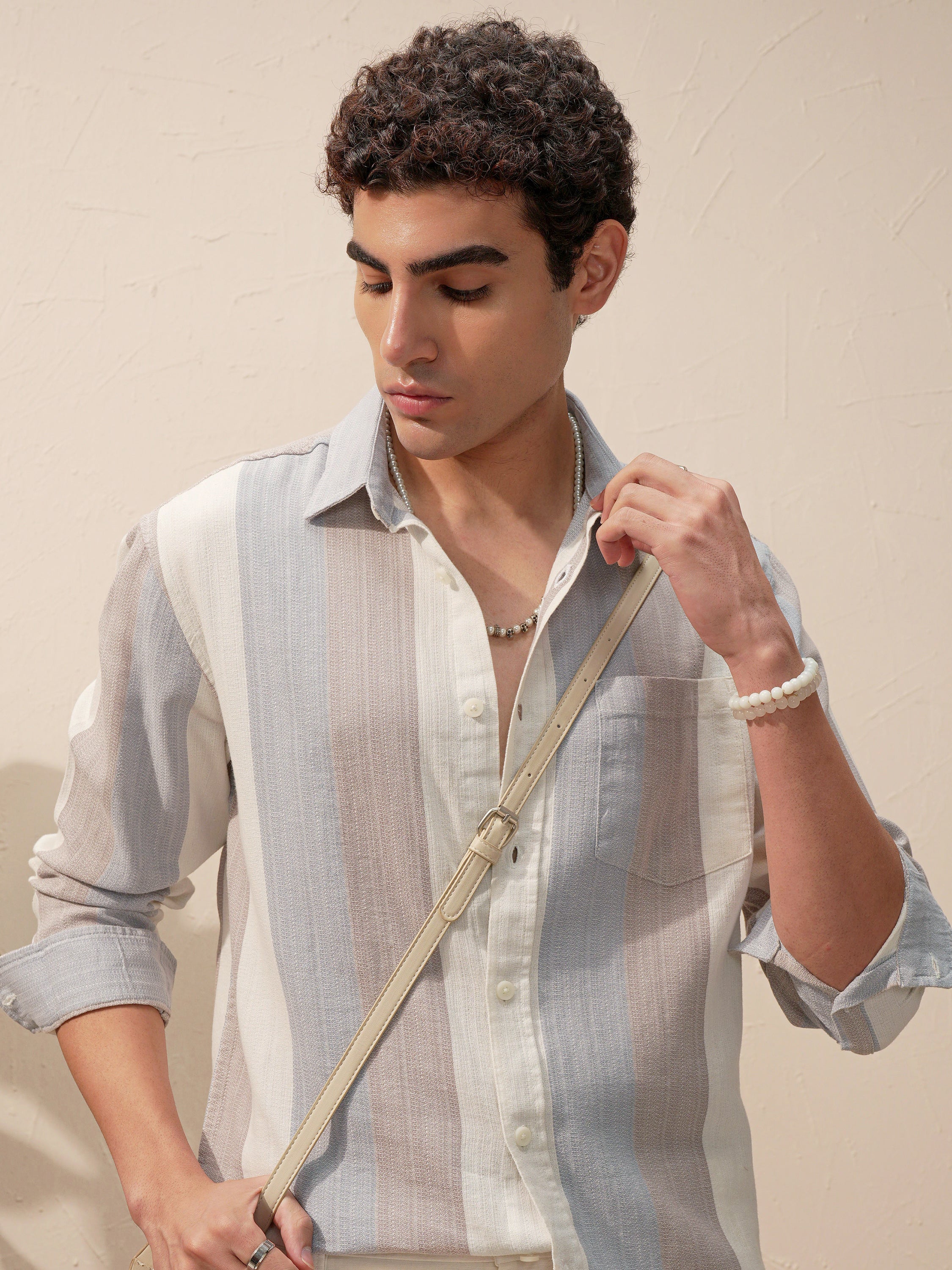 Locomotive Men Blue Striped Oversized Fit Casual Shirt - Blue - Image 1