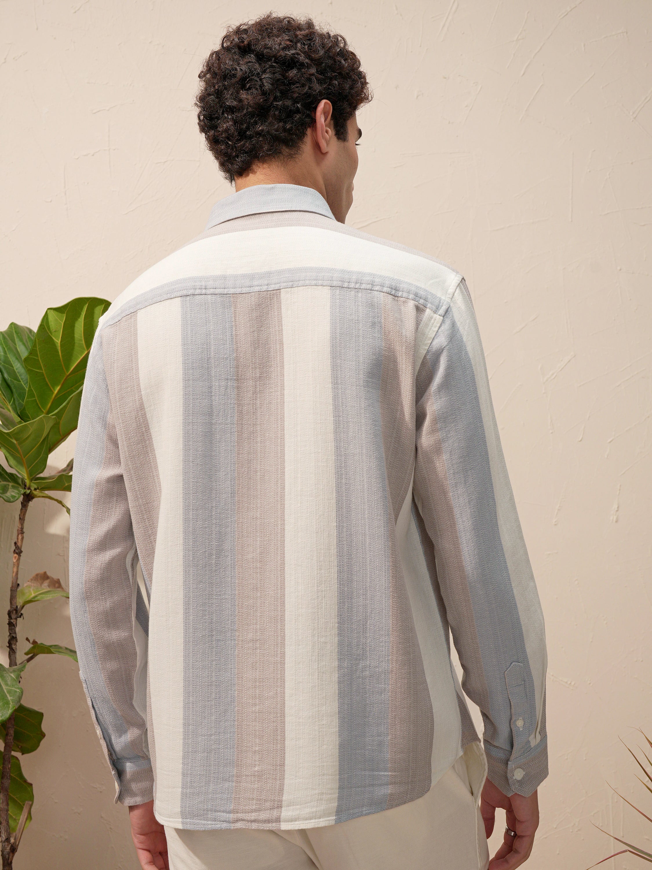 Locomotive Men Blue Striped Oversized Fit Casual Shirt - Blue - Image 3