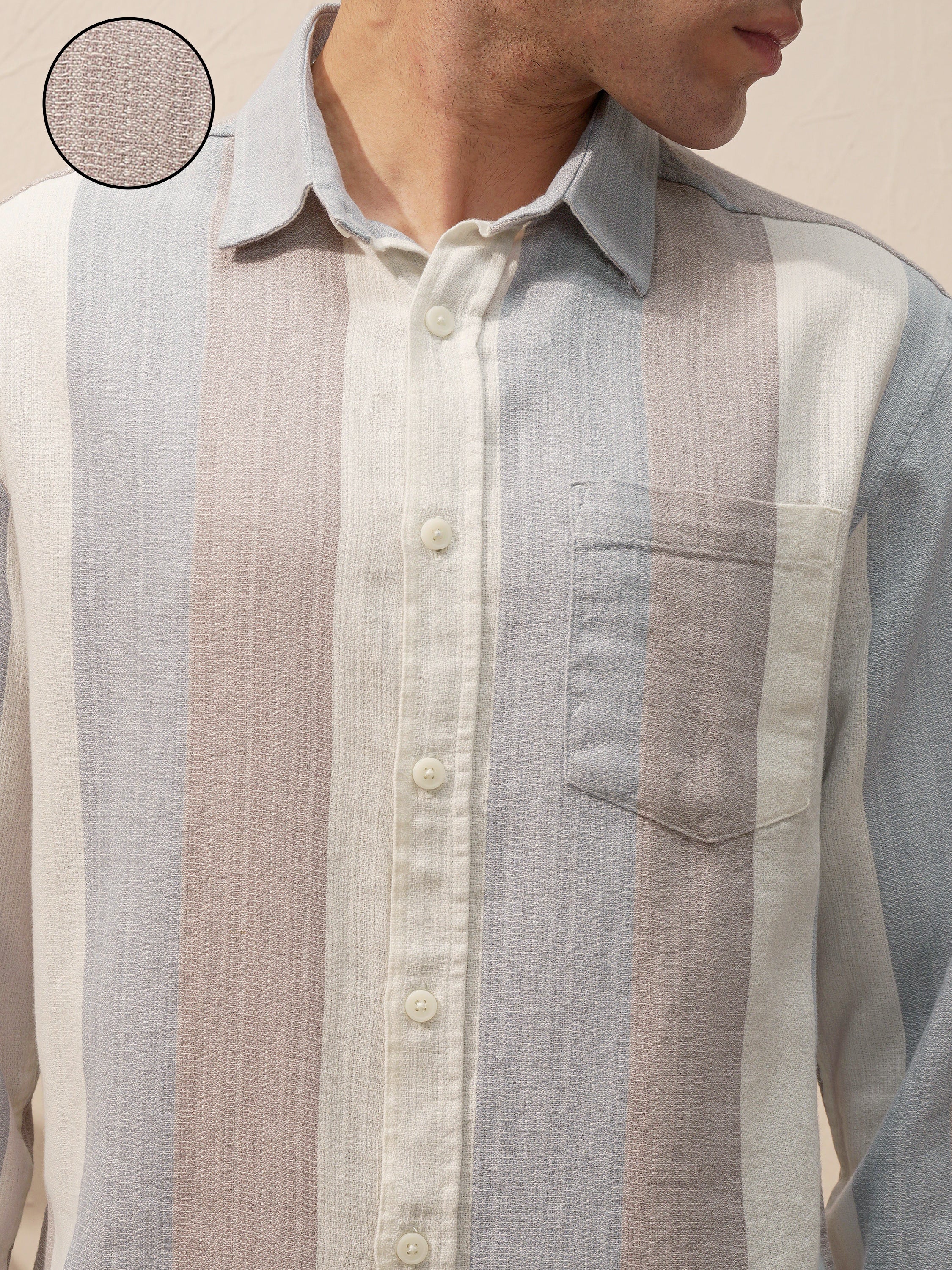 Locomotive Men Blue Striped Oversized Fit Casual Shirt - Blue - Image 5