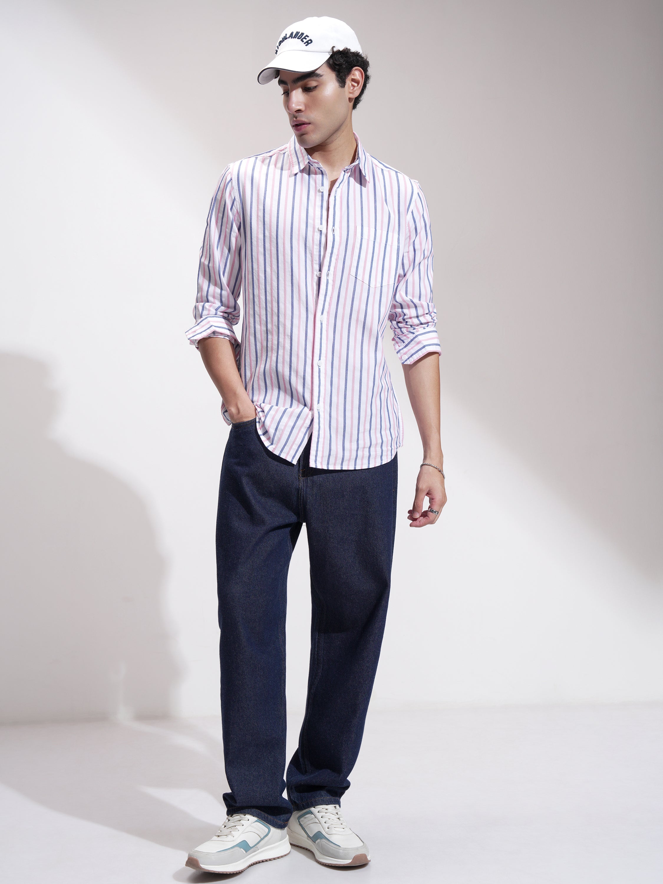 Locomotive Men Blue Striped Slim Fit Casual Shirt - Blue - Image 2
