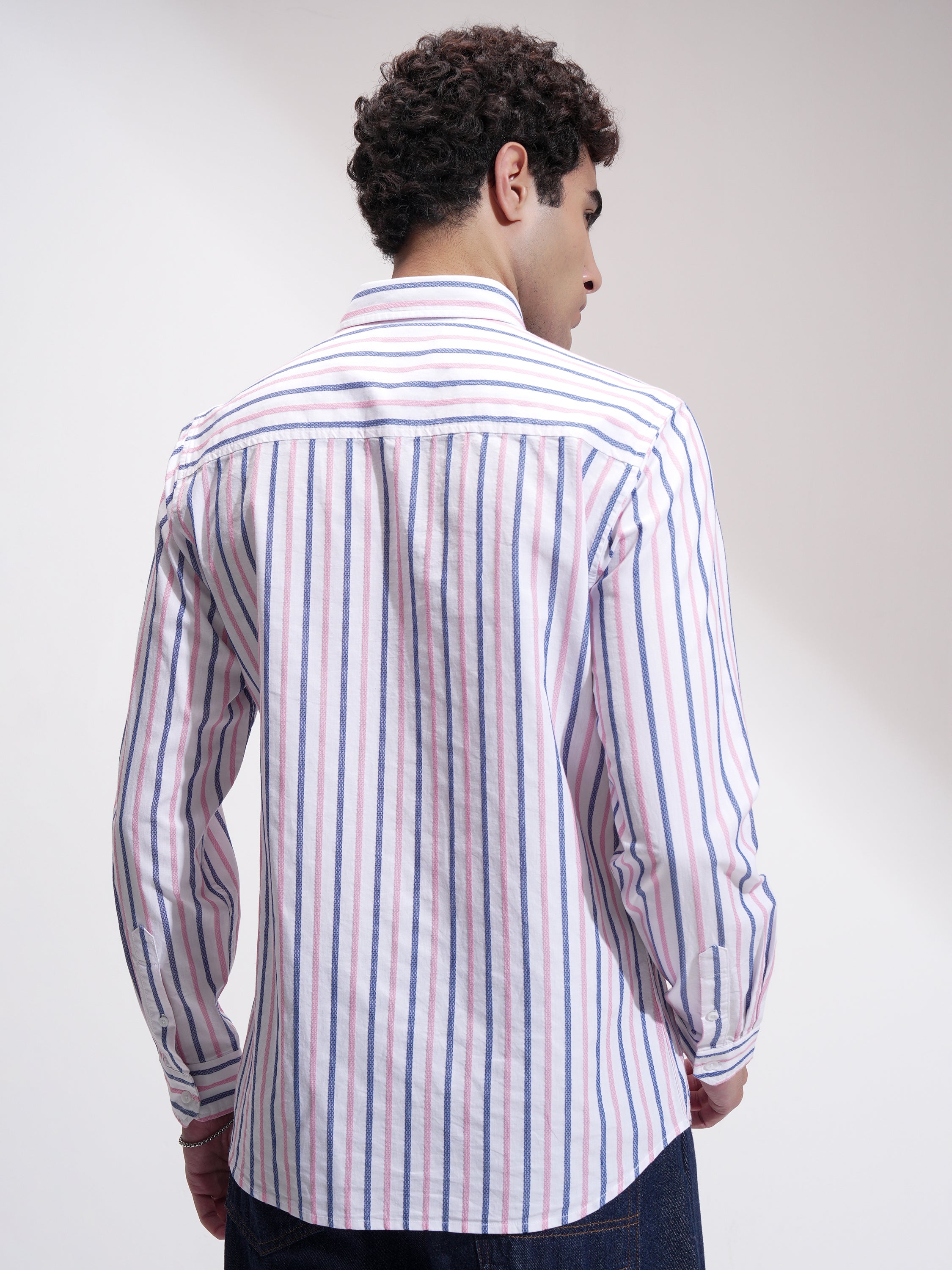 Locomotive Men Blue Striped Slim Fit Casual Shirt - Blue - Image 3