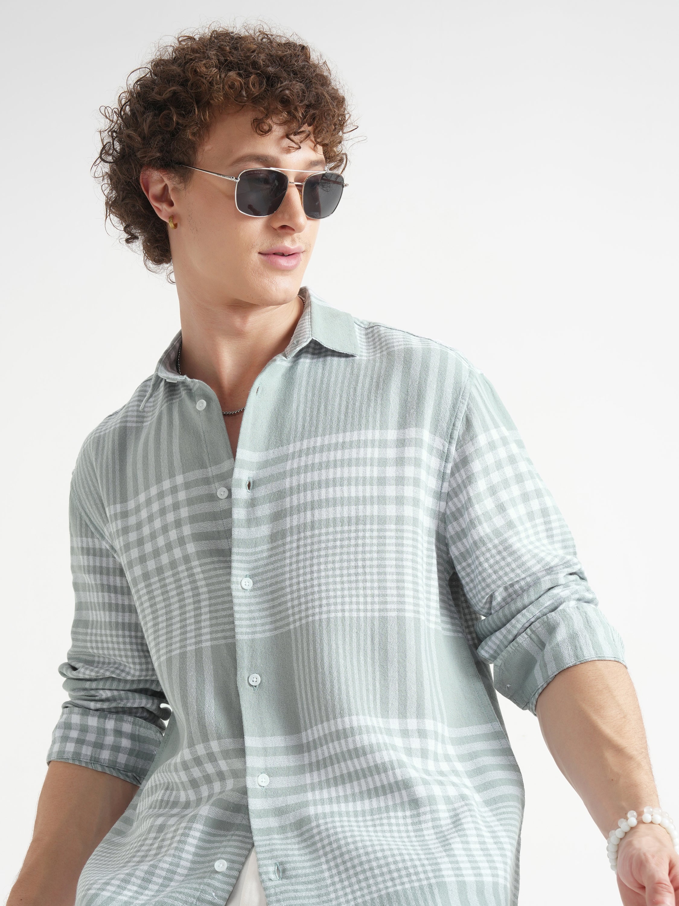 Locomotive Men Green Checked Relaxed Fit Casual Shirt - Green - Image 1