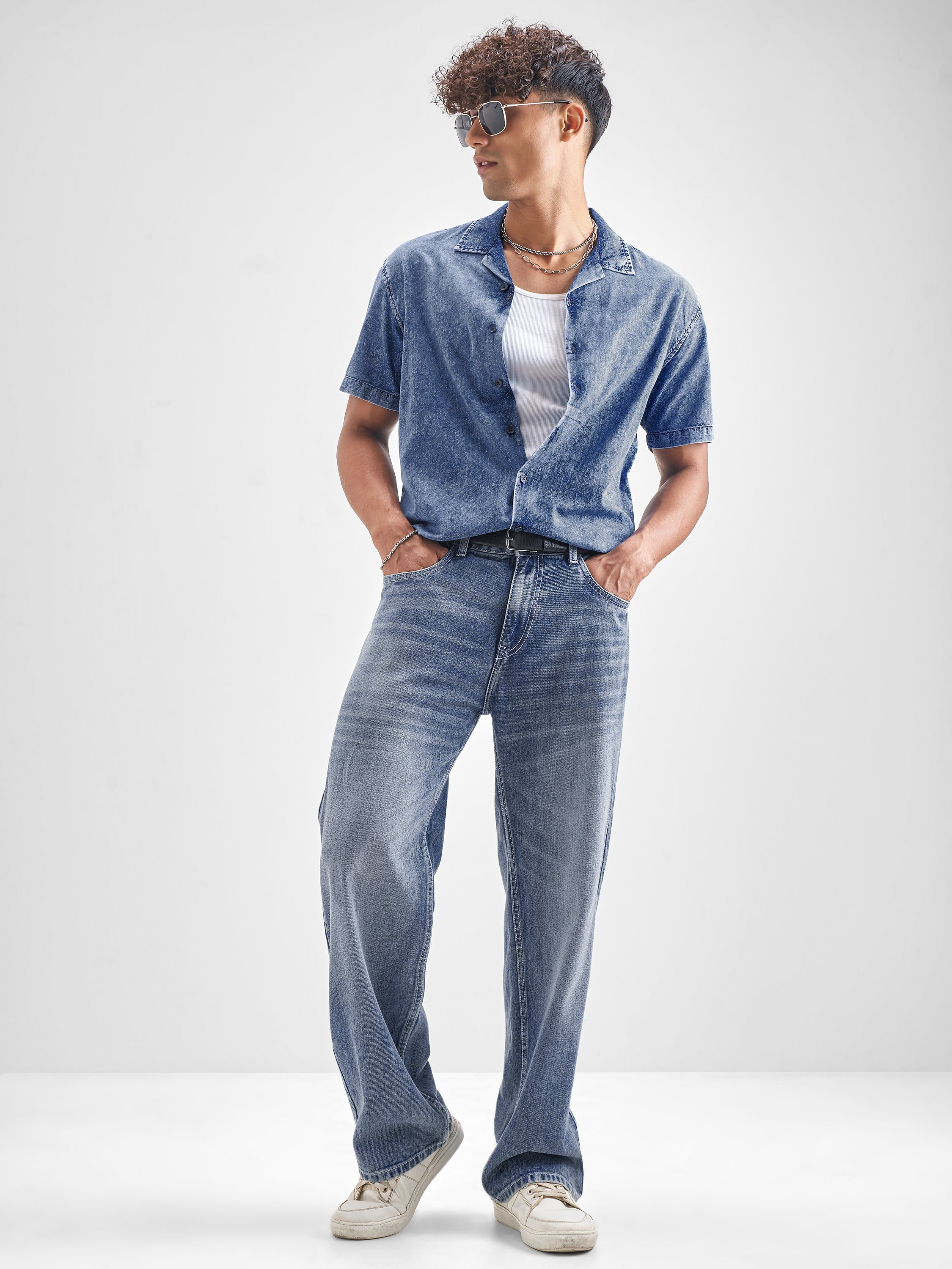 Locomotive Men Blue Self Design Relaxed Fit Casual Shirt - Blue - Image 2