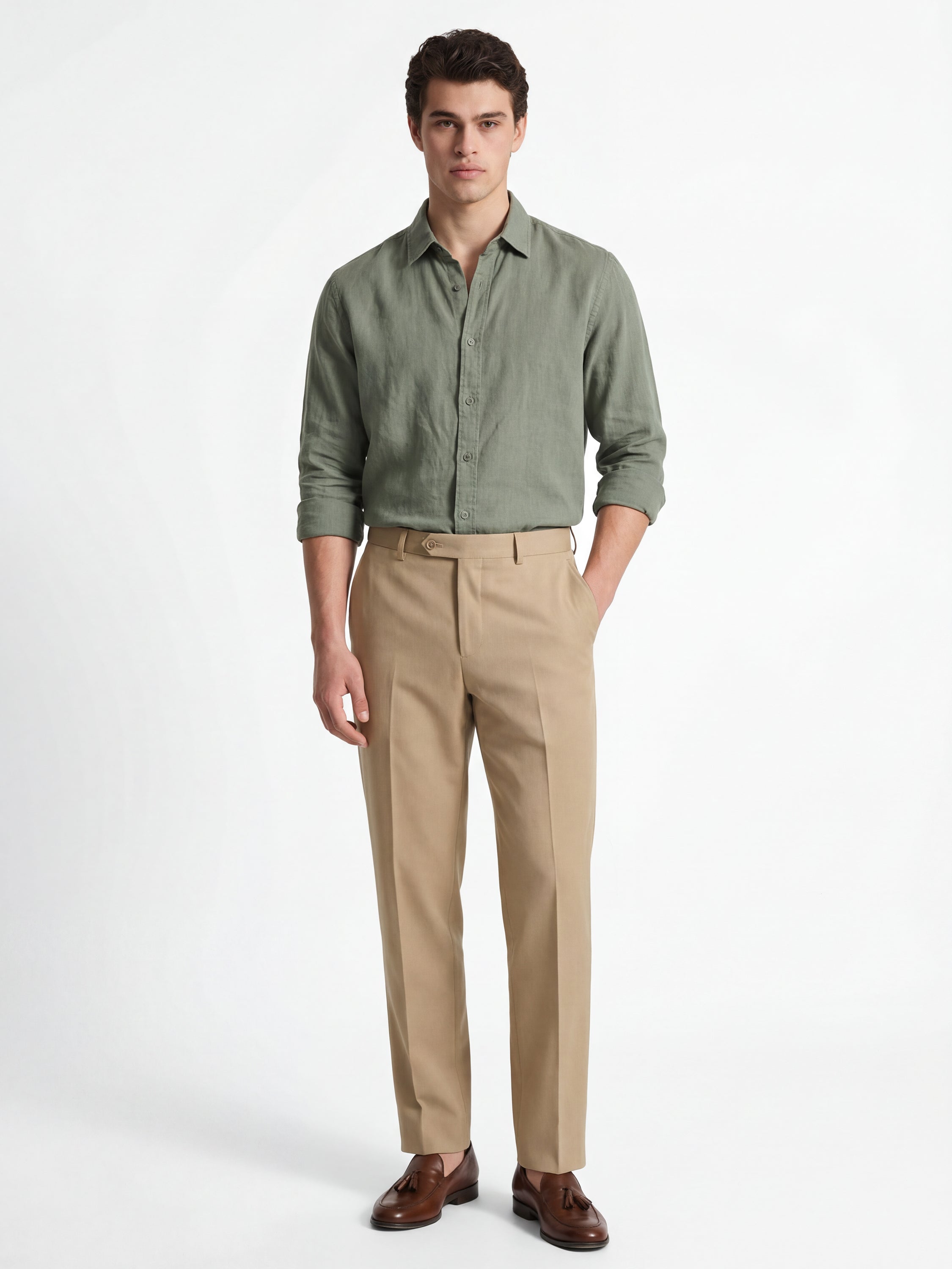 Locomotive Men Olive Solid Slim Fit Casual Shirt - Olive - Image 2